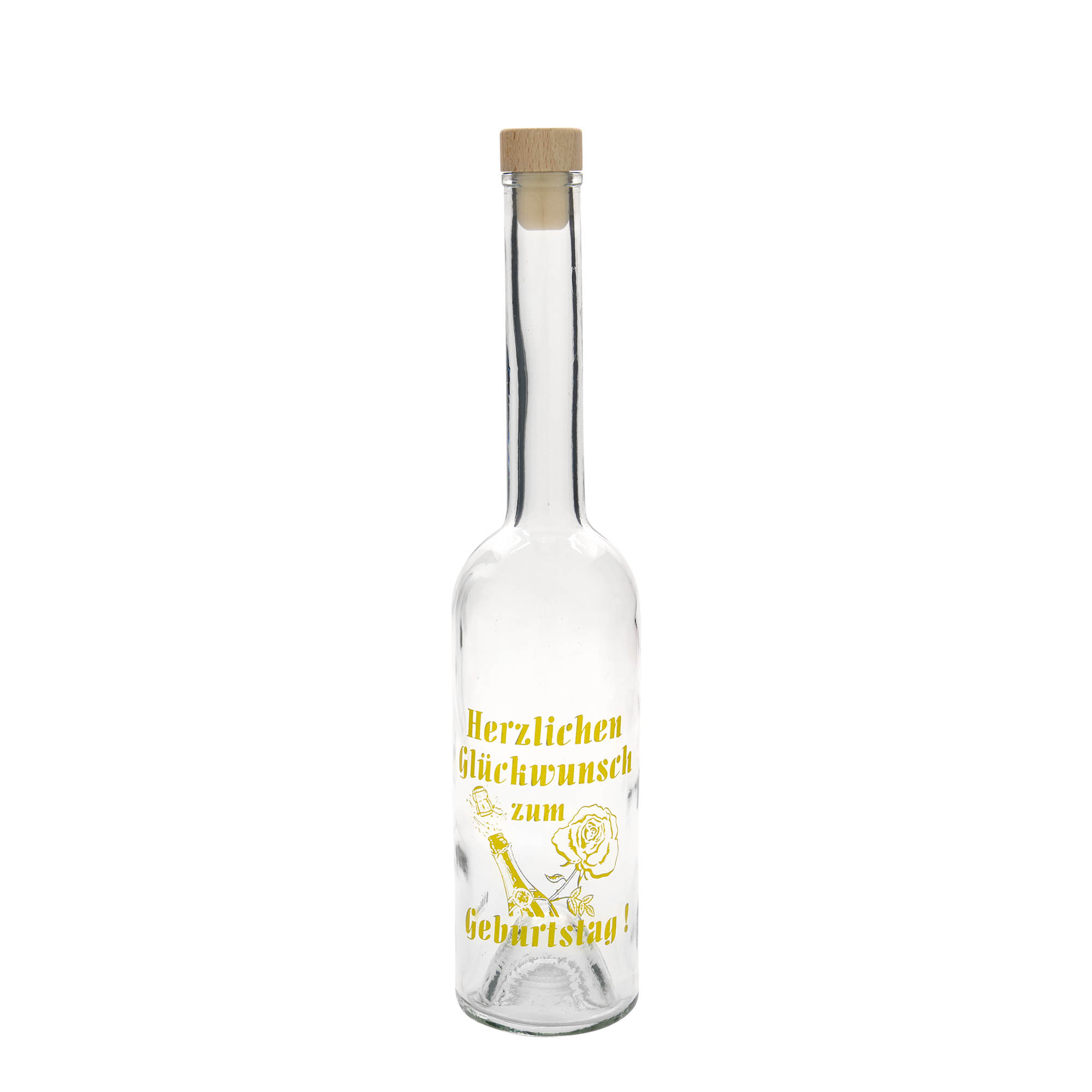 Bouteille en verre 500 ml Maximo imprimée « Karneval », ouverture : bouchon en liège Bouteille en verre 500 ml Maximo imprimée « Karneval », ouverture : bouchon en liège