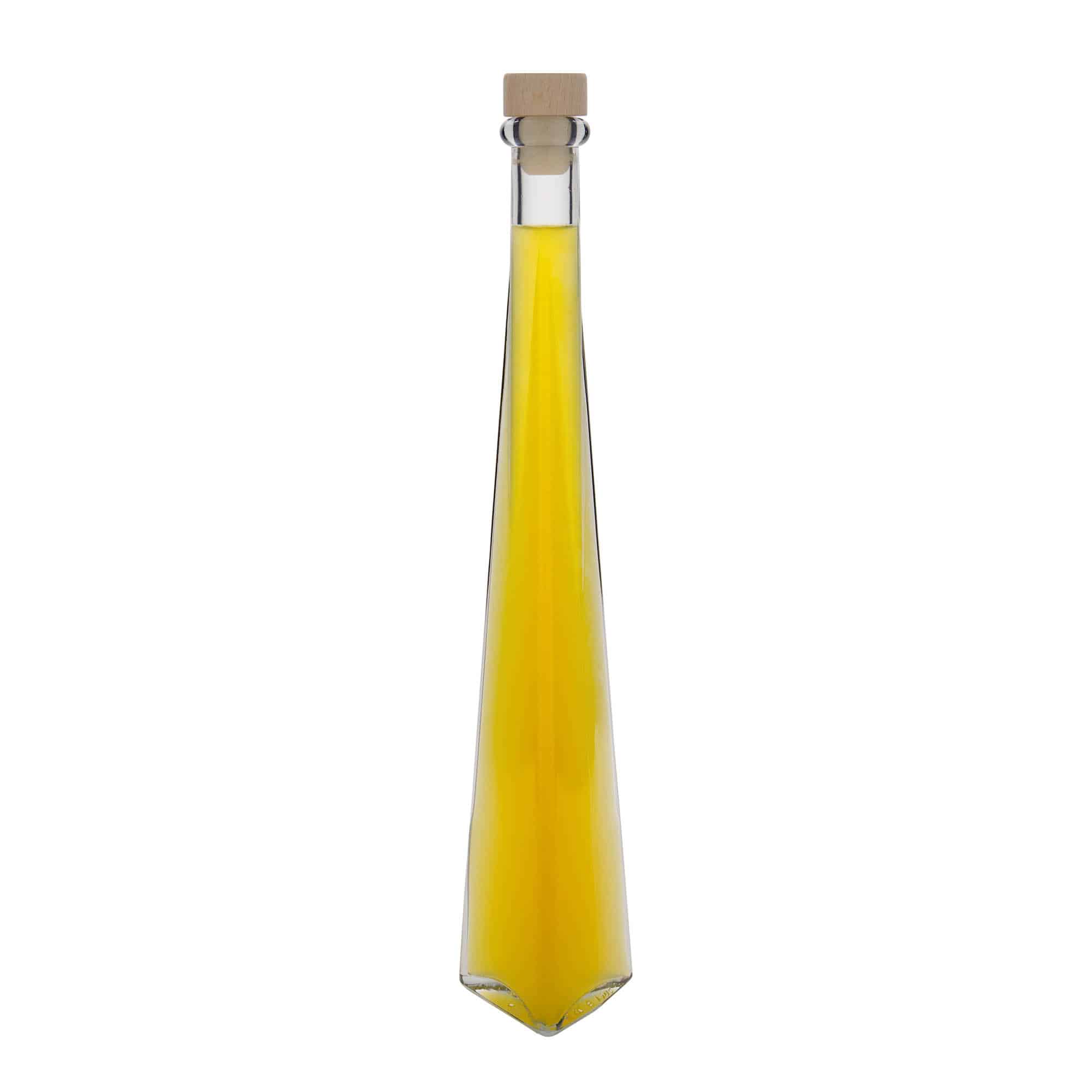 Flacon en verre de 200 ml « Dama Triangolore », triangulaire, ouverture : bouchon en liège