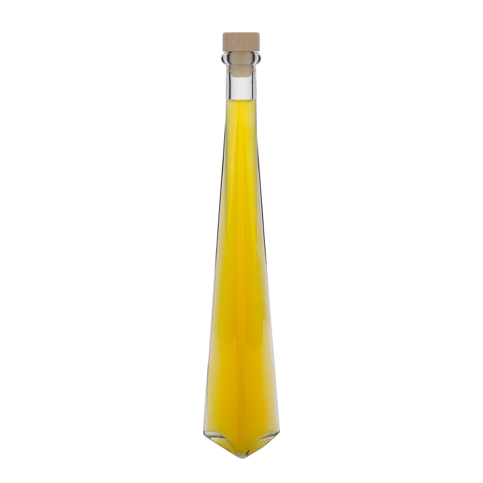 Flacon en verre de 200 ml « Dama Triangolore », triangulaire, ouverture : bouchon en liège