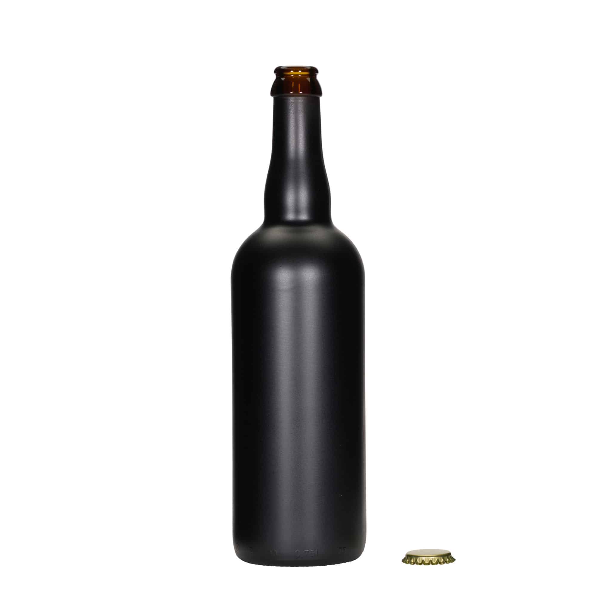Bouteille de bière 750 ml Belgique, verre, noir, ouverture : capsule couronne