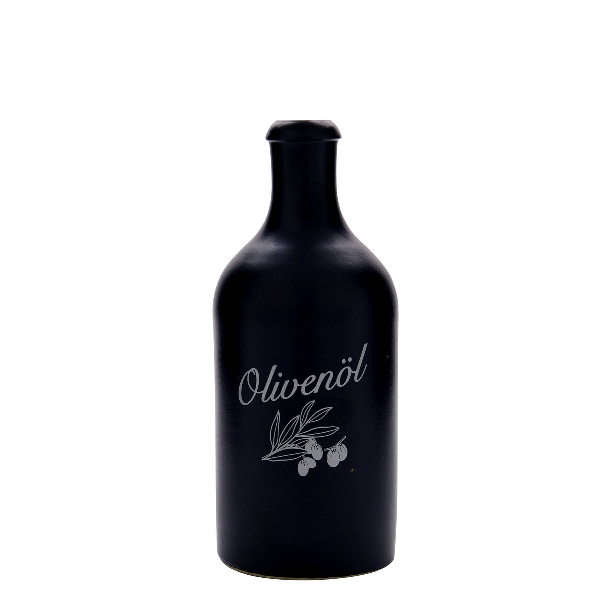 Cruche en grès 500 ml, motif : huile d'olive, grès, noir, ouverture : bouchon en liège