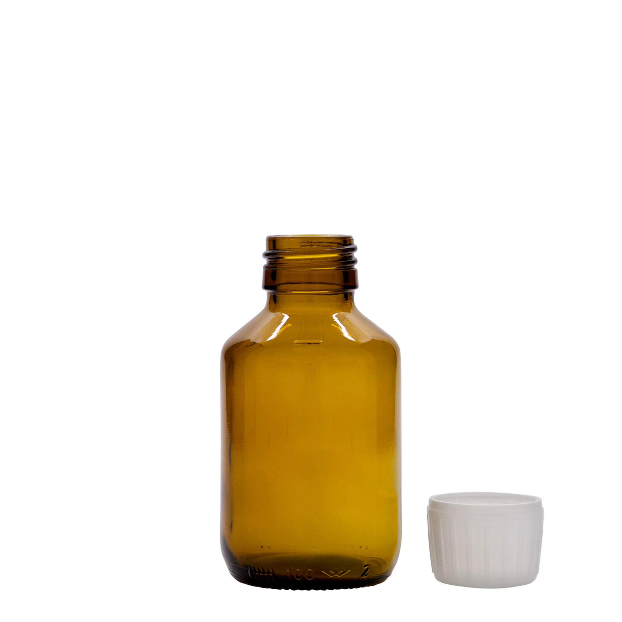 Flacon médical 100 ml, brun, verre, ouverture : PP 28 Flacon médical 100 ml, brun, verre, ouverture : PP 28