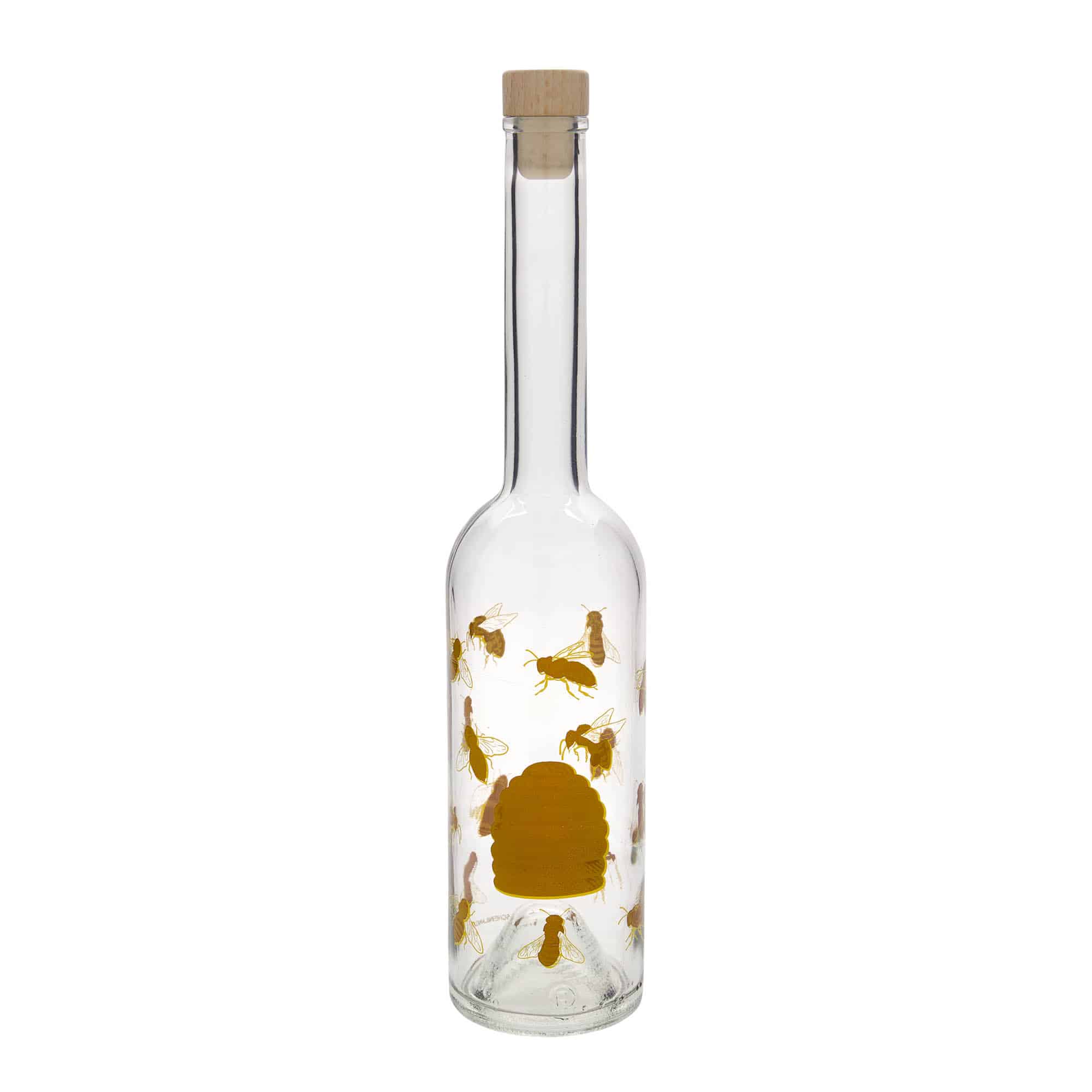 Bouteille en verre 500 ml « Opera », motif : abeilles, ouverture : bouchon en liège