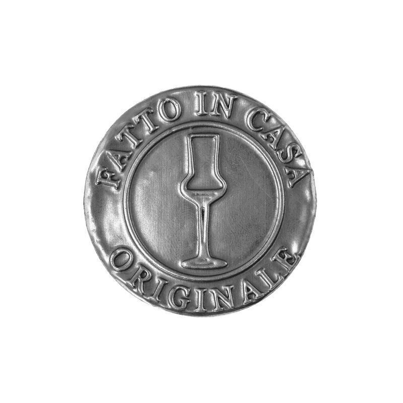 Étiquette en étain « Fatto in Casa », ronde, métal, argentée Étiquette en étain « Fatto in Casa », ronde, métal, argentée