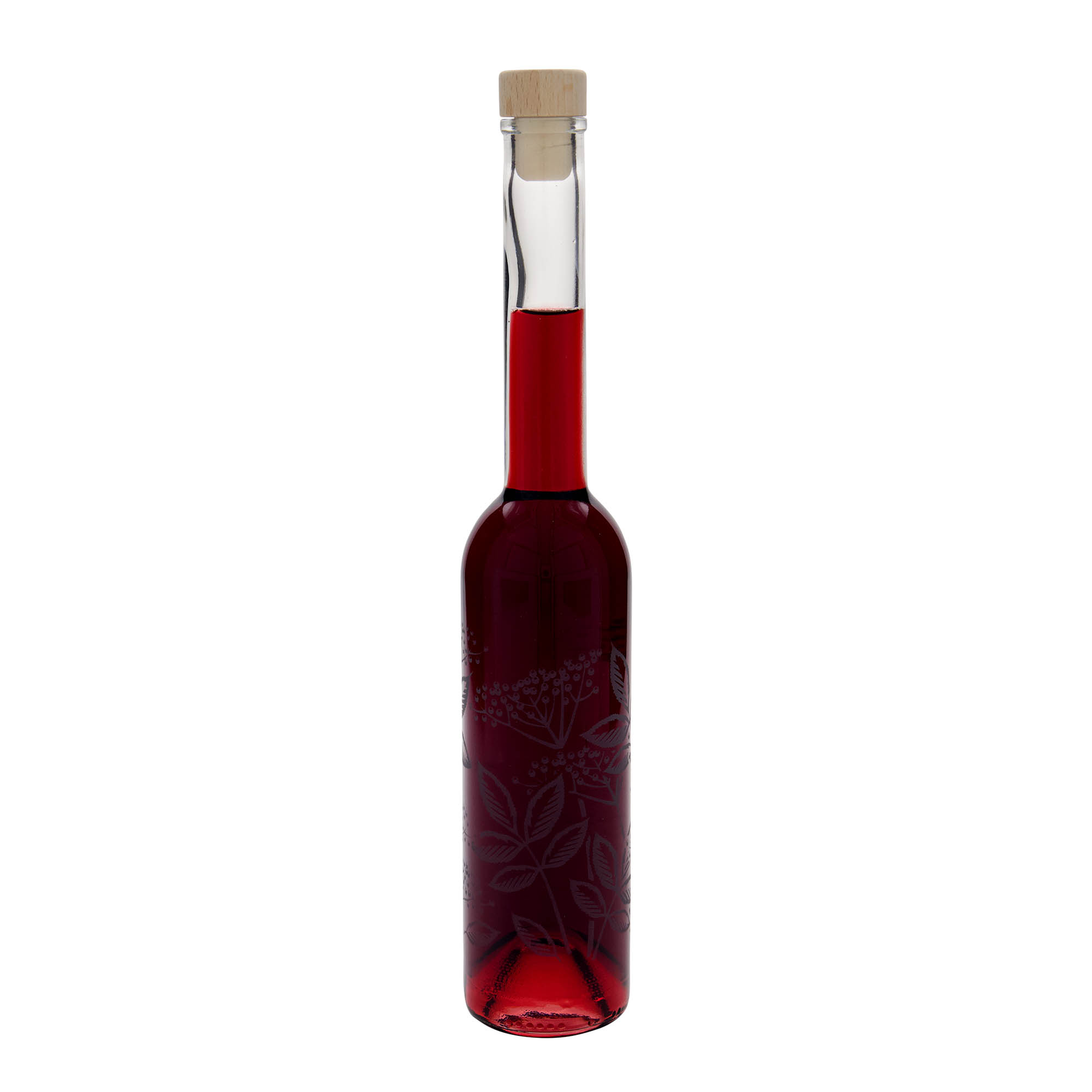 Bouteille en verre 350 ml 'Opera', motif : sureau, ouverture : bouchon en liège Bouteille en verre 350 ml 'Opera', motif : sureau, ouverture : bouchon en liège