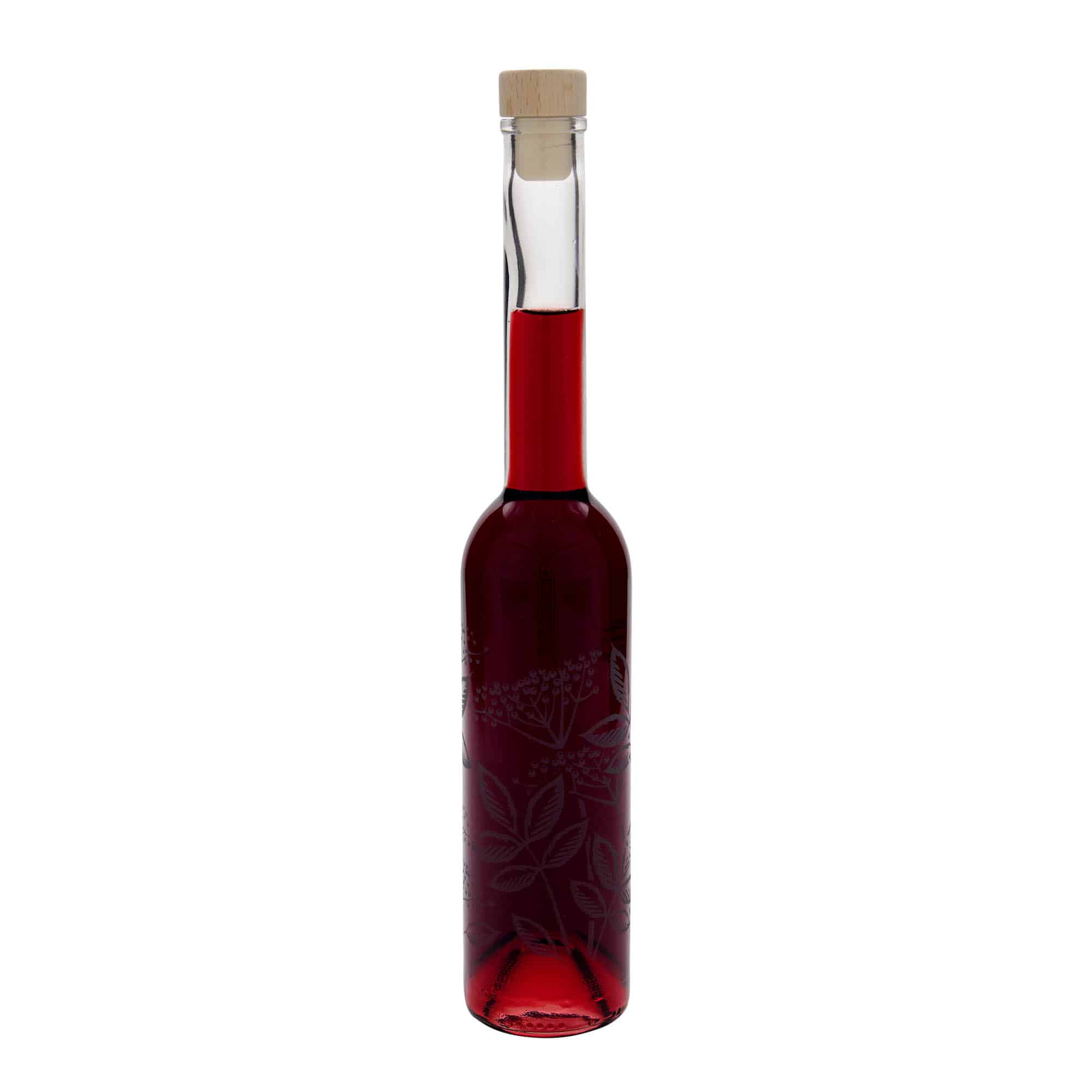 Bouteille en verre 350 ml « Opera », motif : sureau, ouverture : bouchon en liège