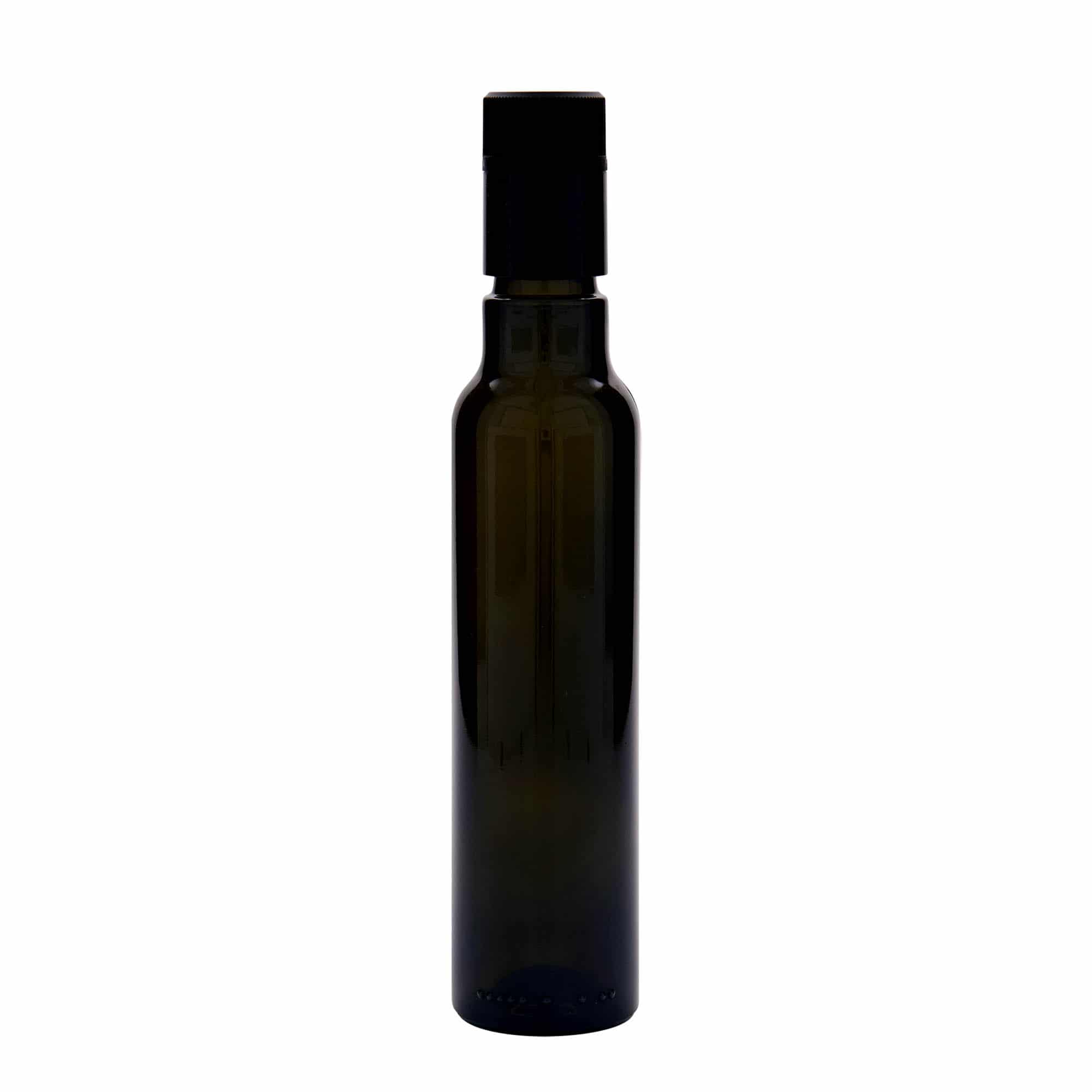 Bouteille de vinaigre / d’huile 250 ml 'Willy New', verre, vert antique, col : DOP