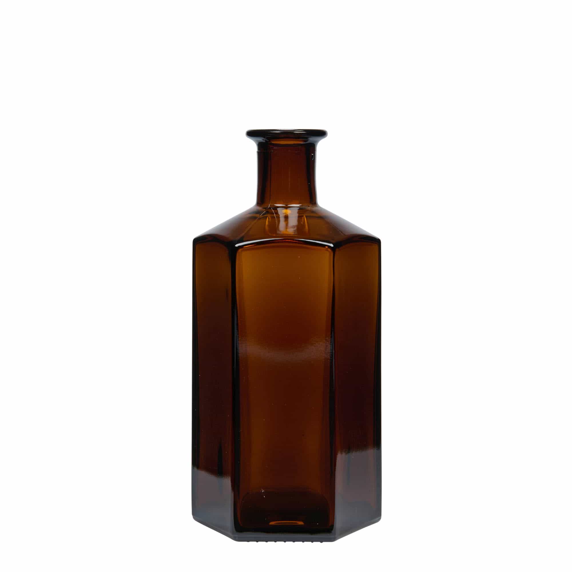 Bouteille en verre apothicaire 500 ml 'Jimmy'. hexagonale. brun. bouchage: bouchon Bouteille en verre apothicaire 500 ml 'Jimmy'. hexagonale. brun. bouchage: bouchon