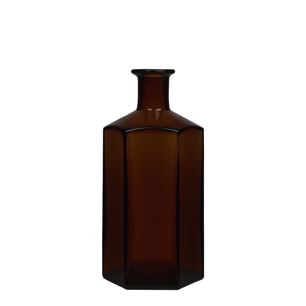 Bouteille en verre 500 ml Apothicaire 'Jimmy', hexagonale, brune, ouverture : bouchon en liège