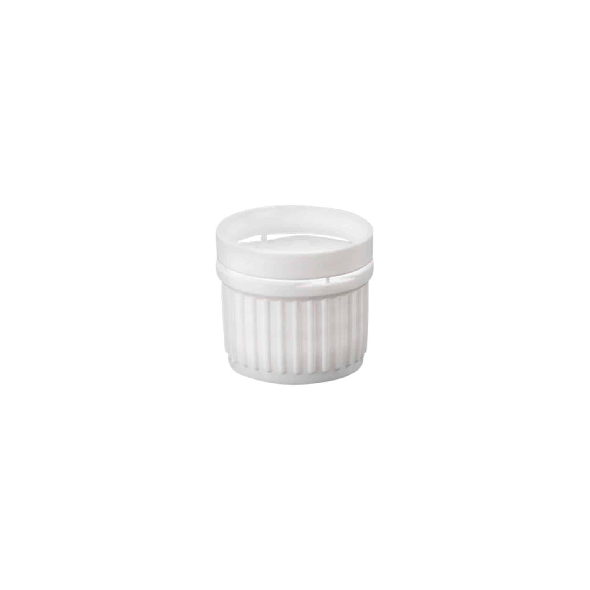 Bouchon à vis avec fermeture d'originalité, plastique PE, blanc, pour ouverture : DIN 18