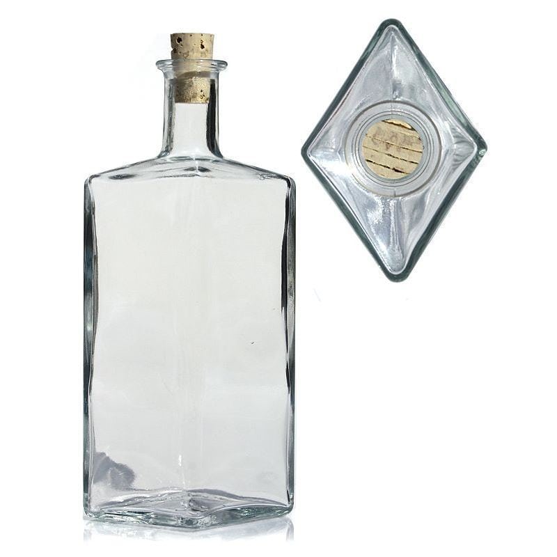 Bouteille en verre 500 ml « Riva », en forme de losange, ouverture : bouchon en liège Bouteille en verre 500 ml « Riva », en forme de losange, ouverture : bouchon en liège