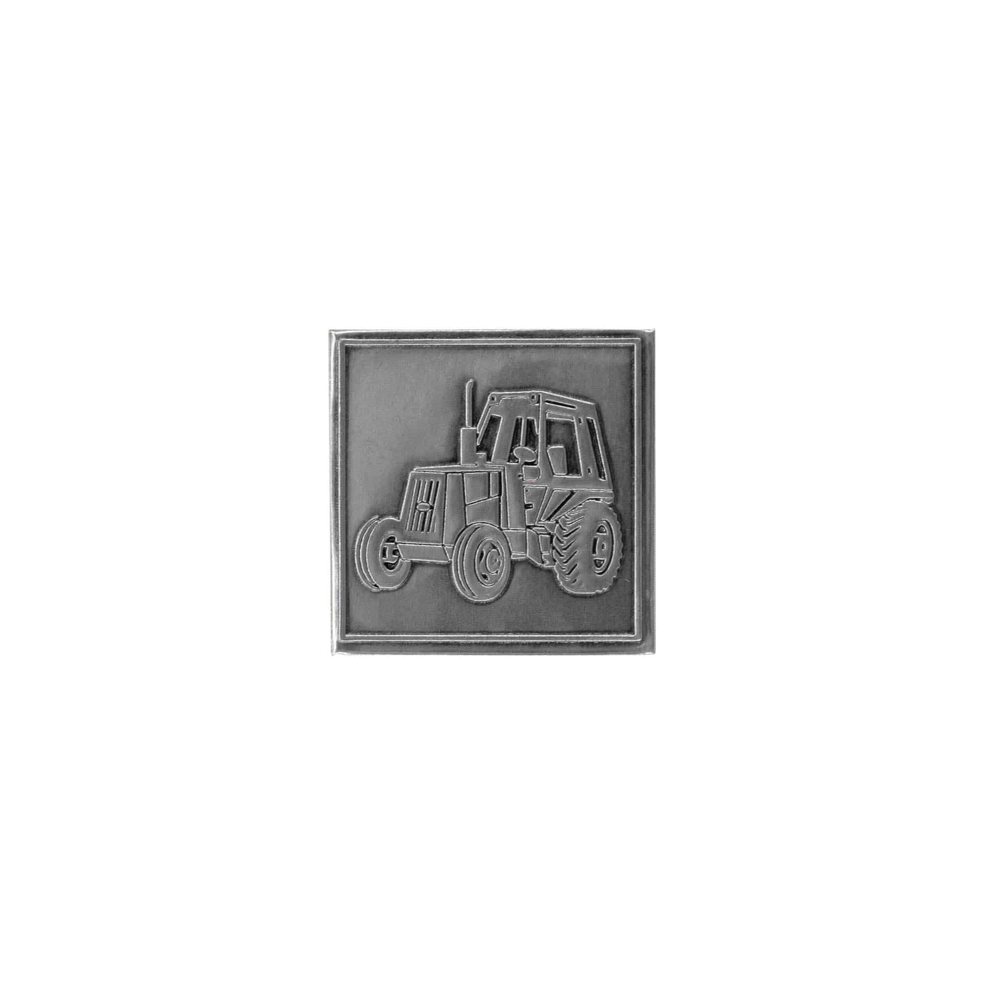 Étiquette en étain « Tracteur », carrée, métal, argentée