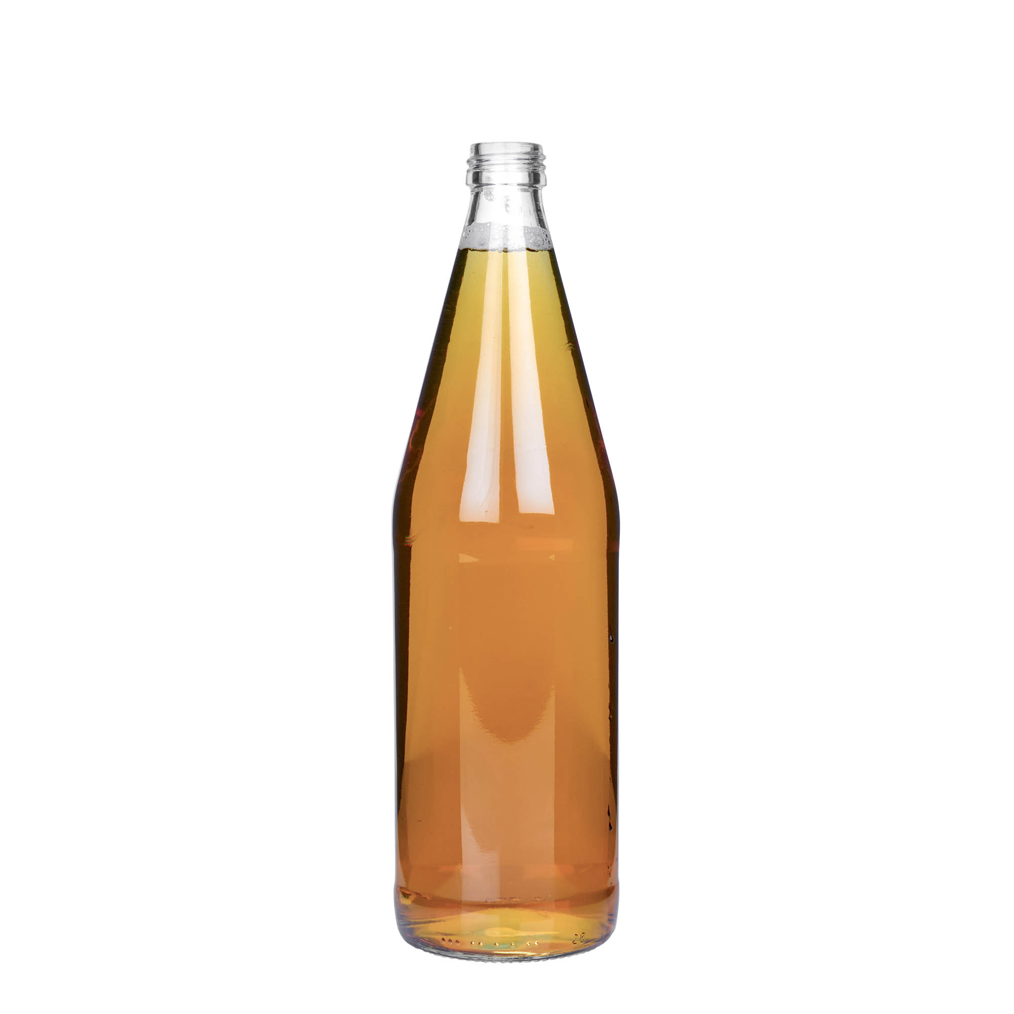 Flacon universel 750 ml en forme de carotte, verre, ouverture : PP 28 Flacon universel 750 ml en forme de carotte, verre, ouverture : PP 28