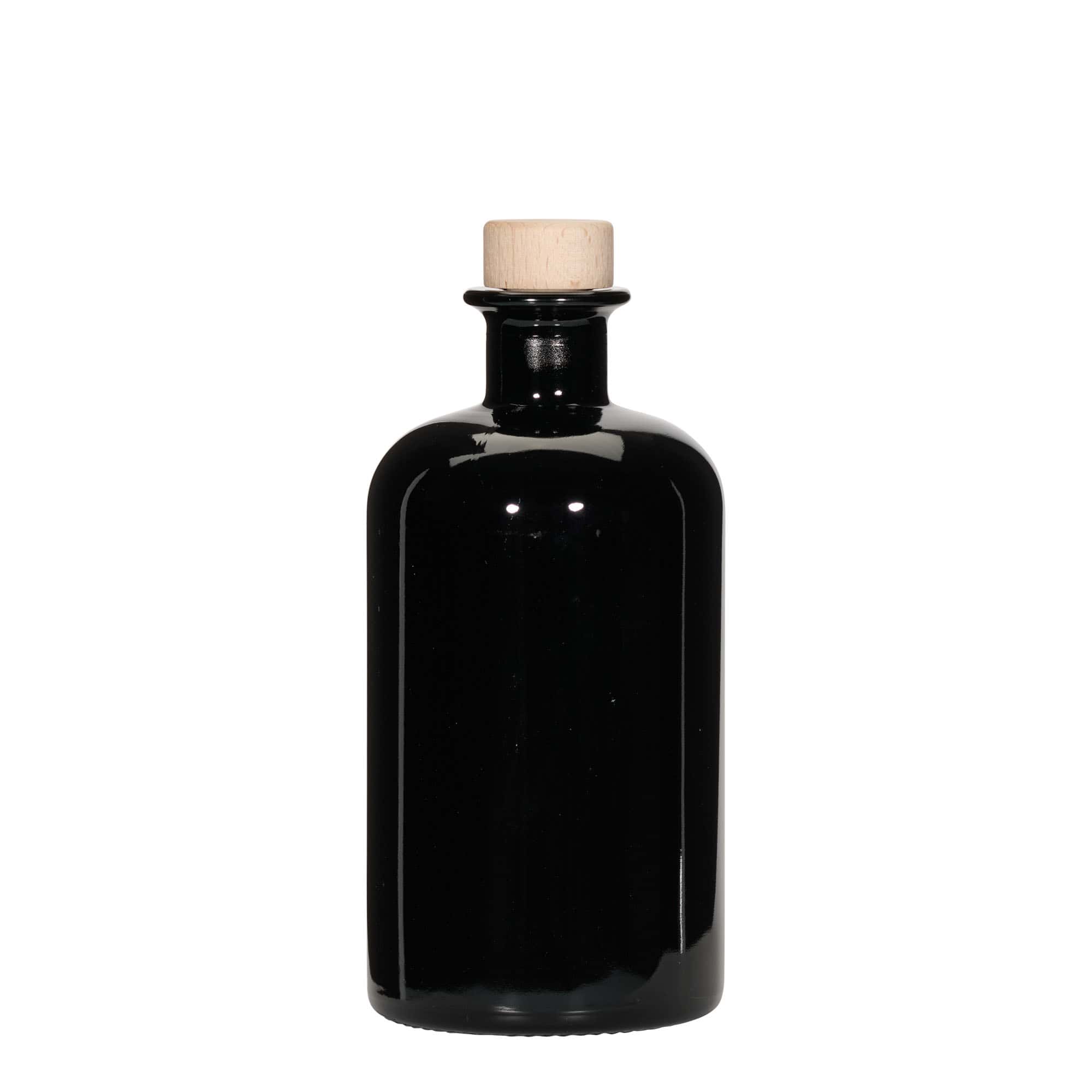 Bouteille en verre apothicaire 500 ml, noire, bouchage: bouchon