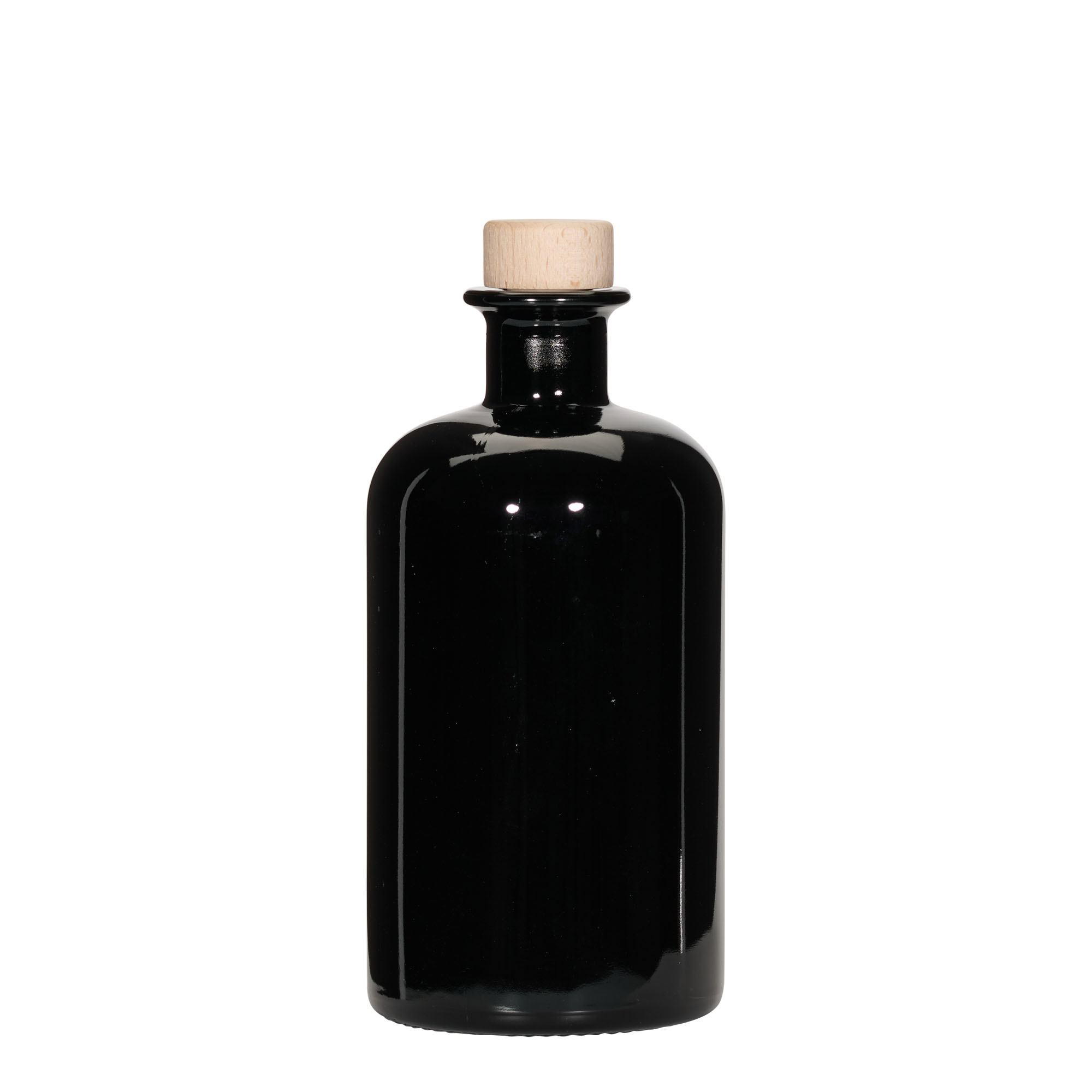 Flacon en verre de 500 ml, apothicaire, noir, ouverture : bouchon en liège