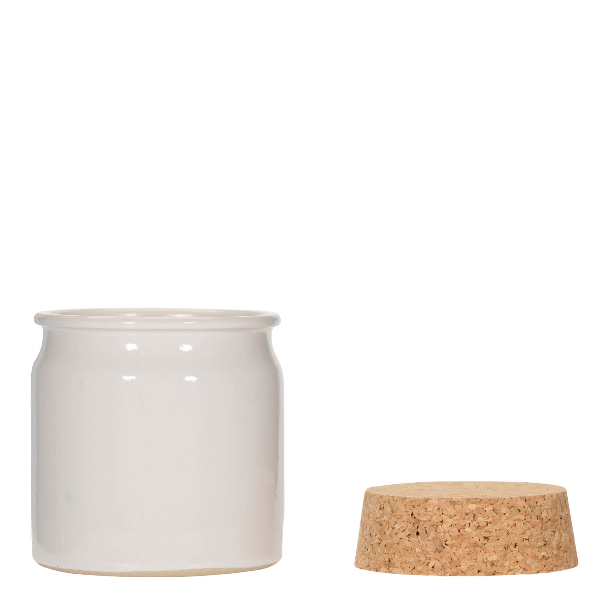 Pot en grès 160 ml, céramique, blanc, ouverture : liège