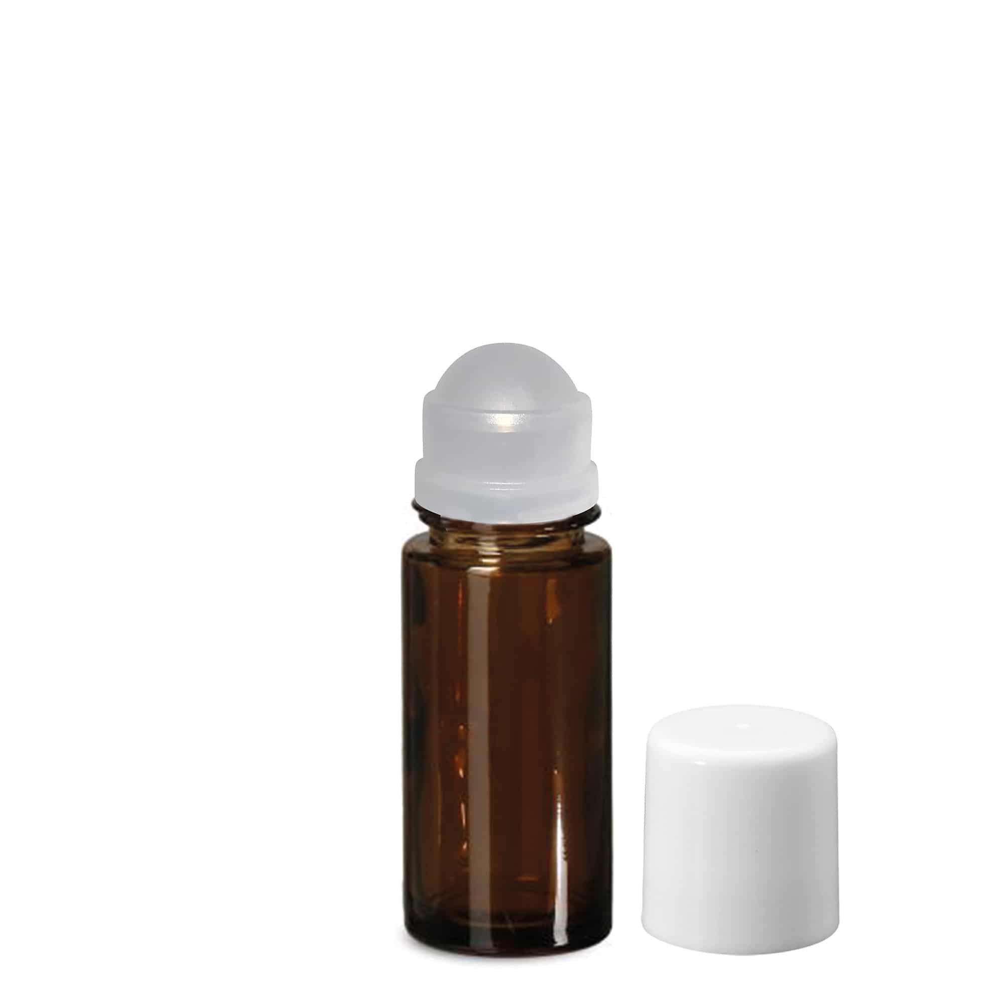 Flacon roll-on 50 ml, verre, brun, ouverture : bouchon à vis