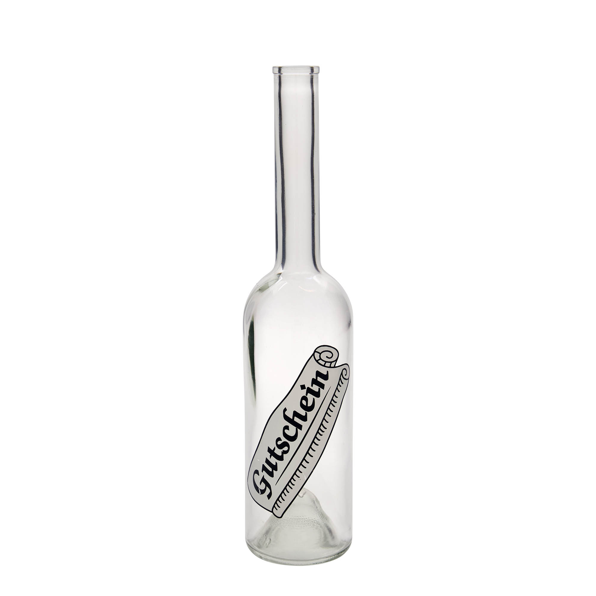 Bouteille en verre 500 ml 'Opera', motif : bon cadeau, ouverture : bouchon en liège Bouteille en verre 500 ml 'Opera', motif : bon cadeau, ouverture : bouchon en liège