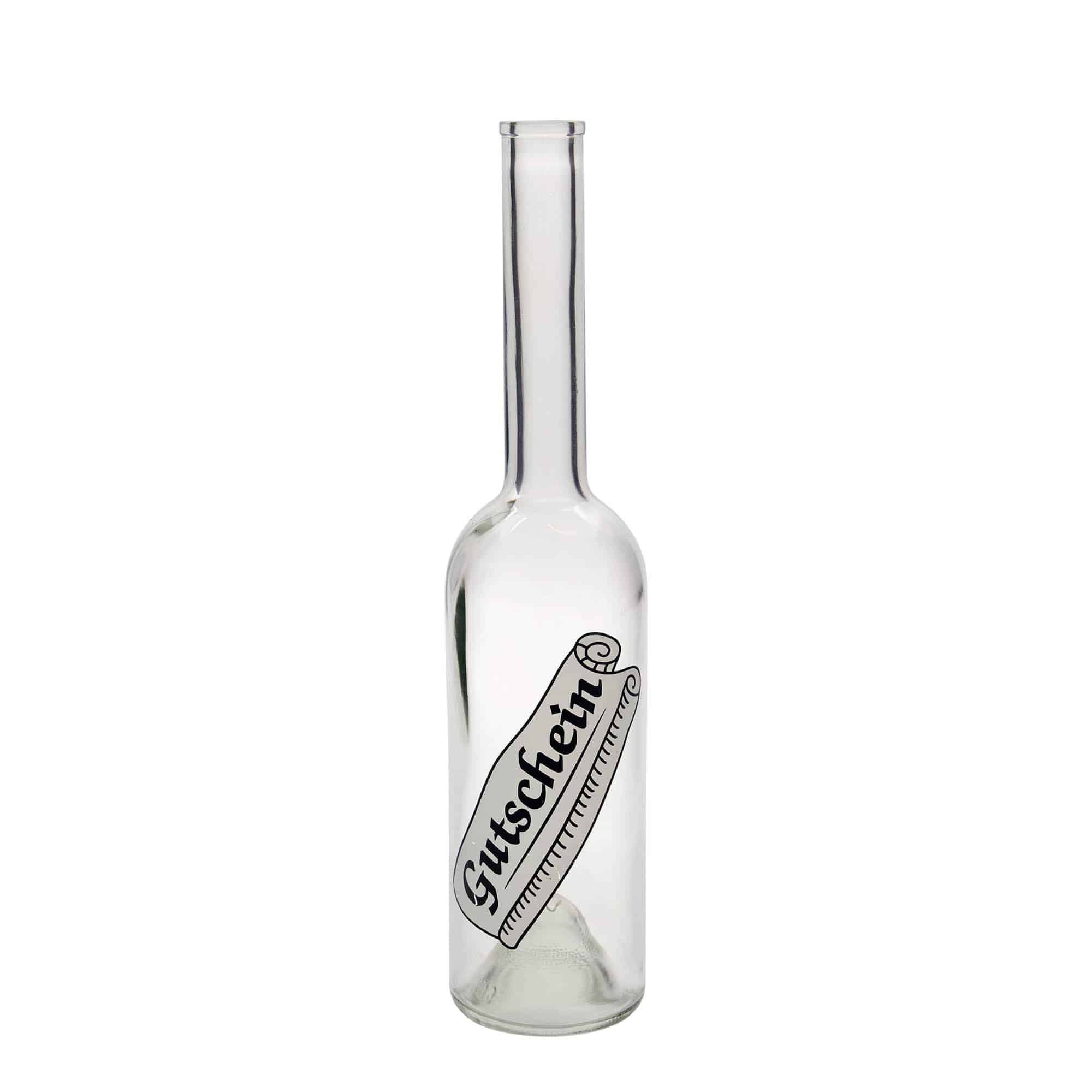 Bouteille en verre 500 ml 'Opera', motif : bon cadeau, ouverture : bouchon en liège