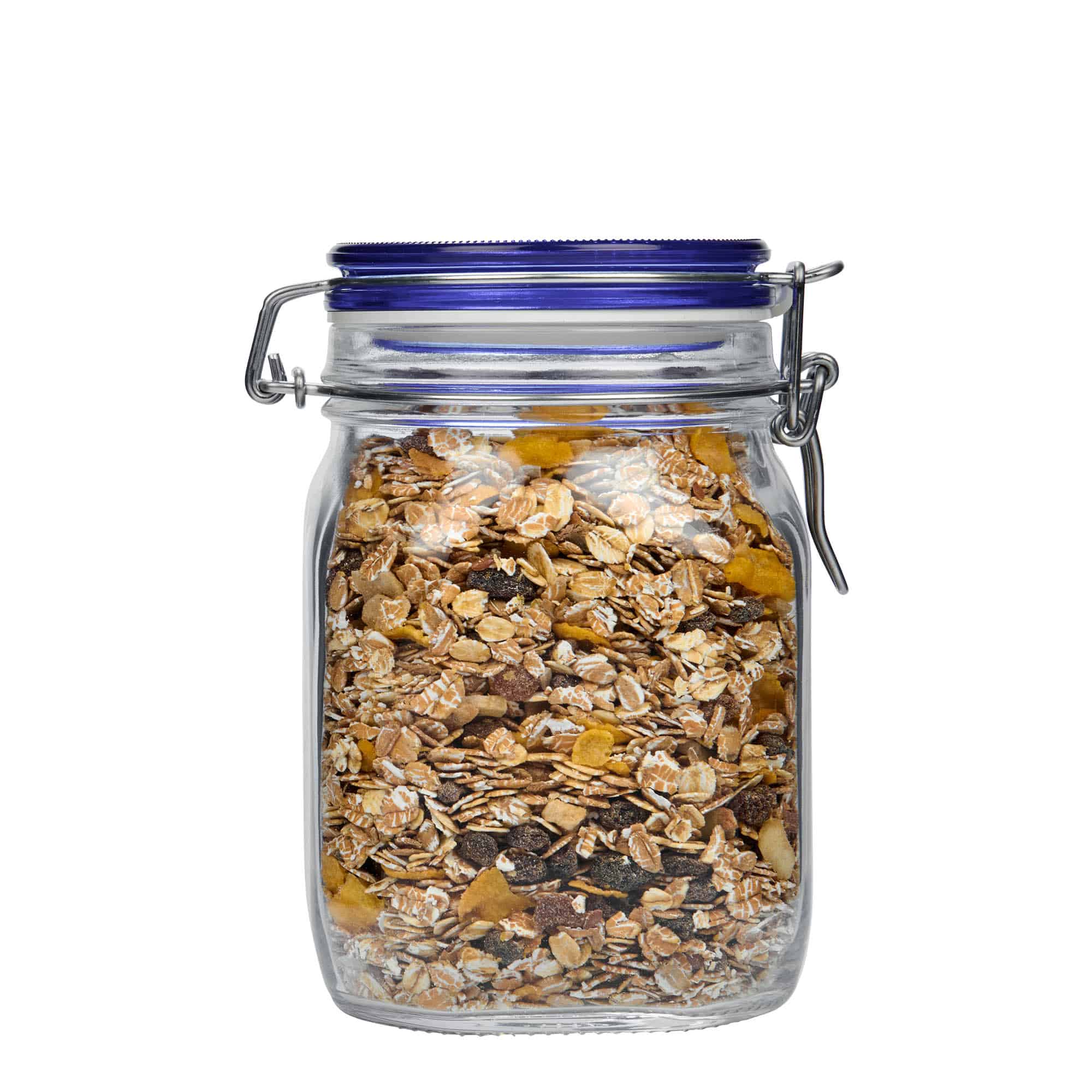 1 000 ml bocal à fermeture à levier 'Fido' bouchon bleu, carré, ouverture : fermeture à levier