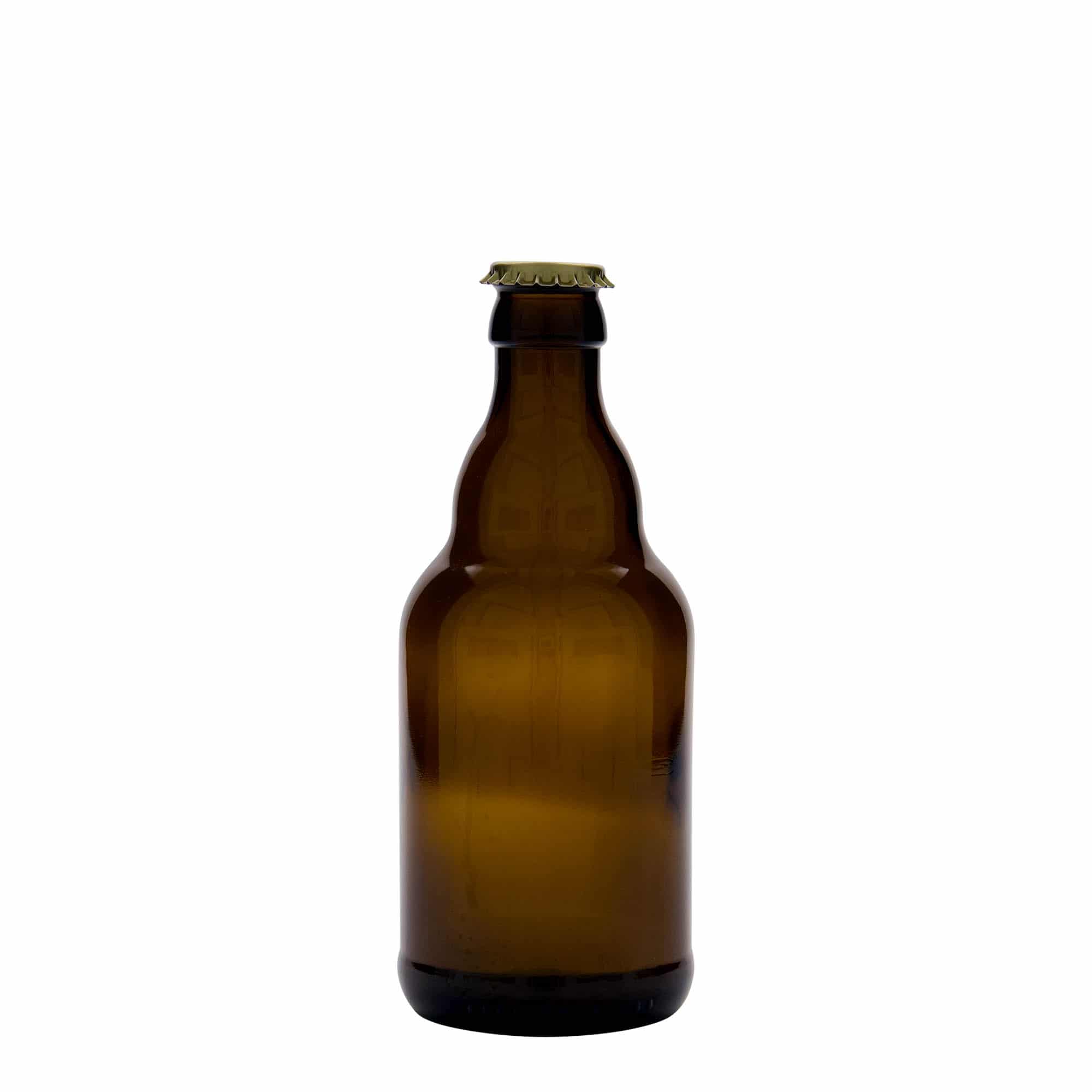 Bouteille de bière 330 ml 'Steinie', verre, marron, col : capsules couronnes