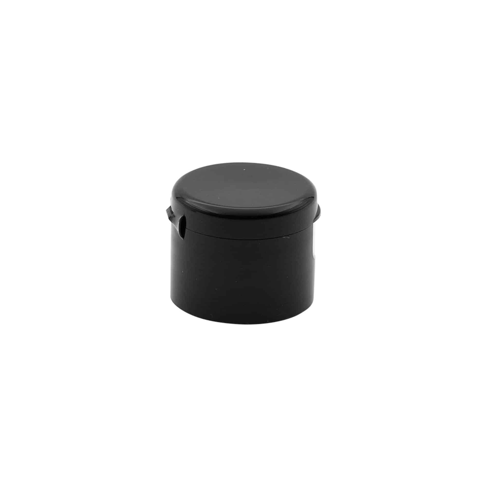Bouchon à vis charnière rabattable, plastique PP, noir, pour ouverture : 24/410