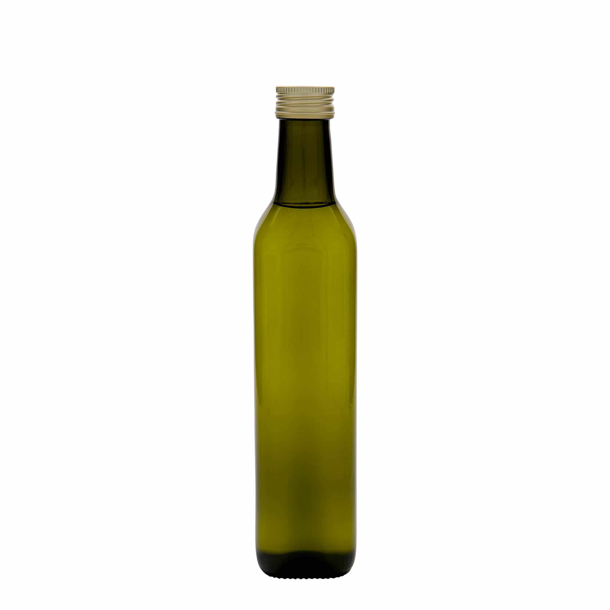 Bouteille en verre 500 ml 'Marasca', carrée, vert antique, bouchage: PP 31,5