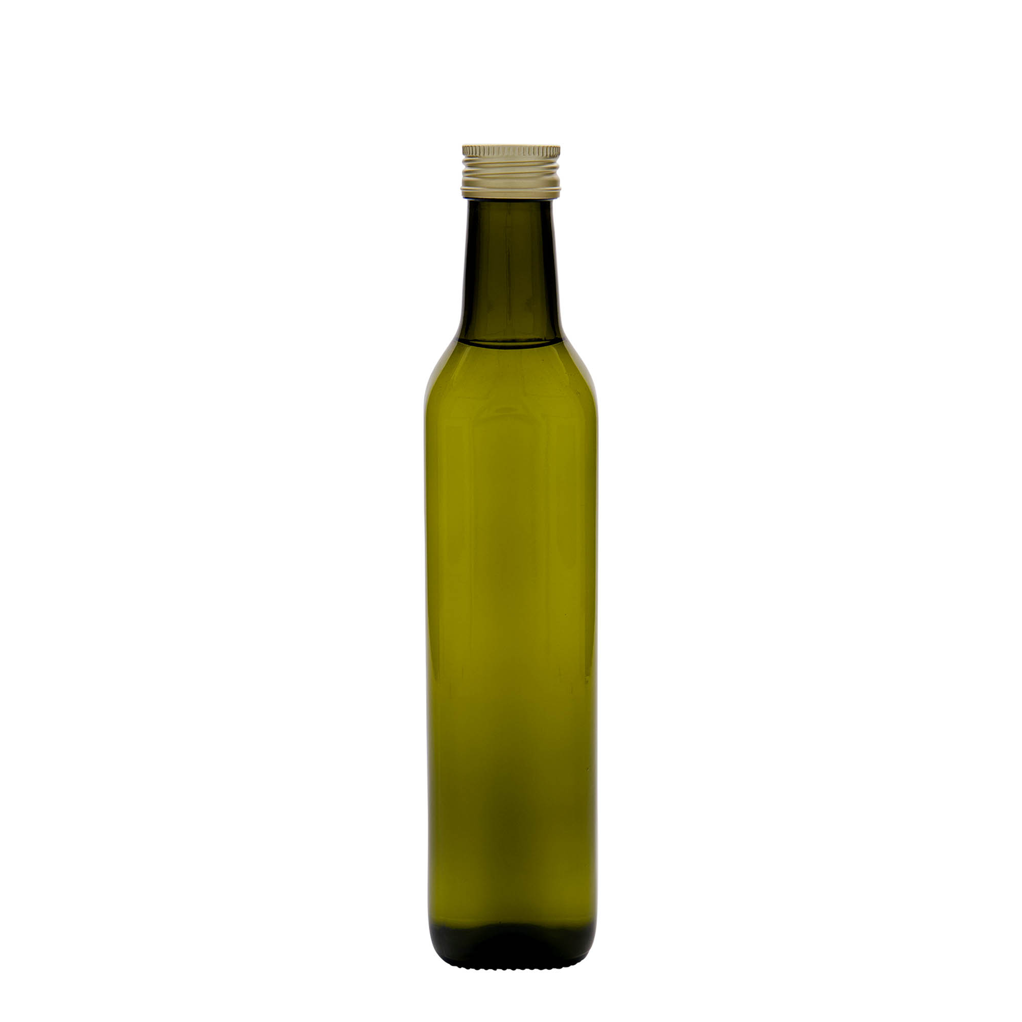 Bouteille en verre 500 ml 'Marasca', carrée, vert antique, ouverture : PP 31,5 Bouteille en verre 500 ml 'Marasca', carrée, vert antique, ouverture : PP 31,5