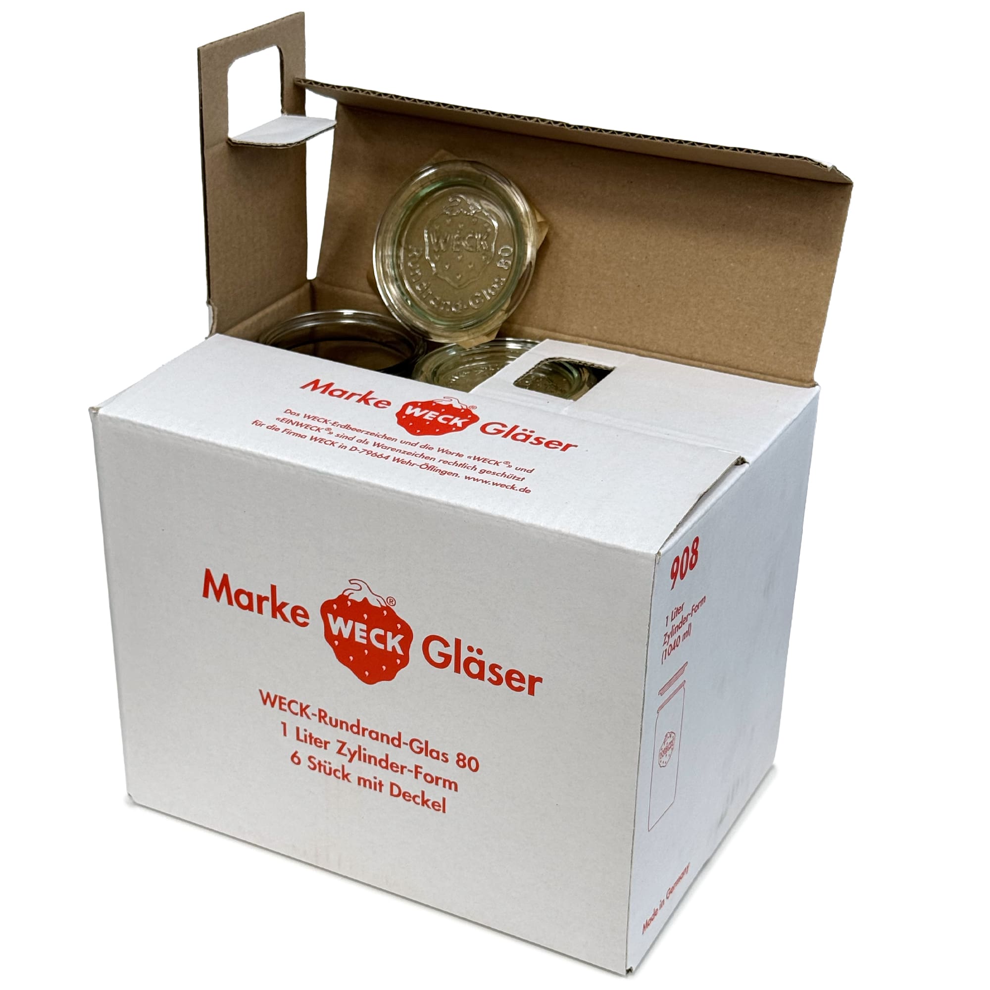 6x 1040 ml verre cylindrique WECK avec couvercle en verre RR 80