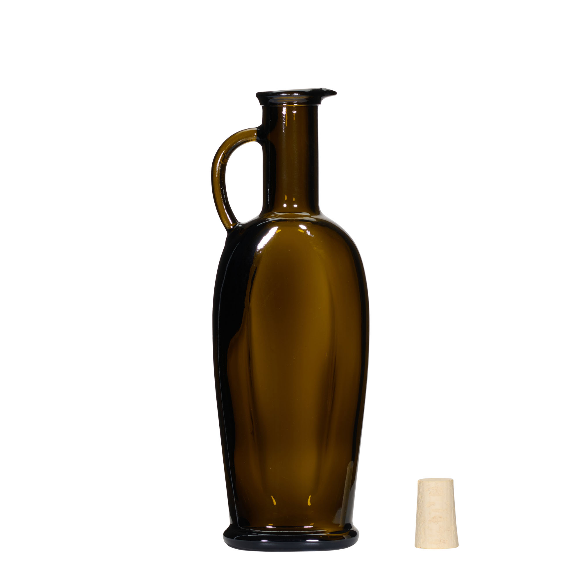 Flacon en verre 250 ml 'Eleganta', ovale, vert antique, ouverture : bouchon en liège Flacon en verre 250 ml 'Eleganta', ovale, vert antique, ouverture : bouchon en liège