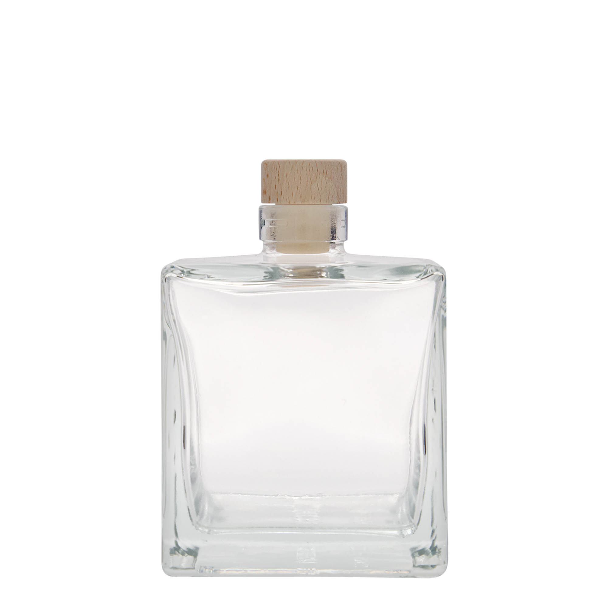 Bouteille en verre 500 ml « Cube », carrée, ouverture : bouchon en liège Bouteille en verre 500 ml « Cube », carrée, ouverture : bouchon en liège
