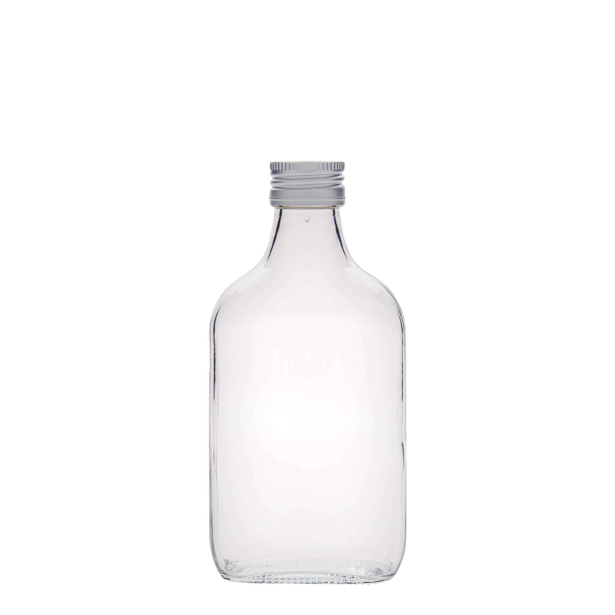 Flacon de poche 200 ml, rectangulaire, verre, ouverture : PP 28 Flacon de poche 200 ml, rectangulaire, verre, ouverture : PP 28