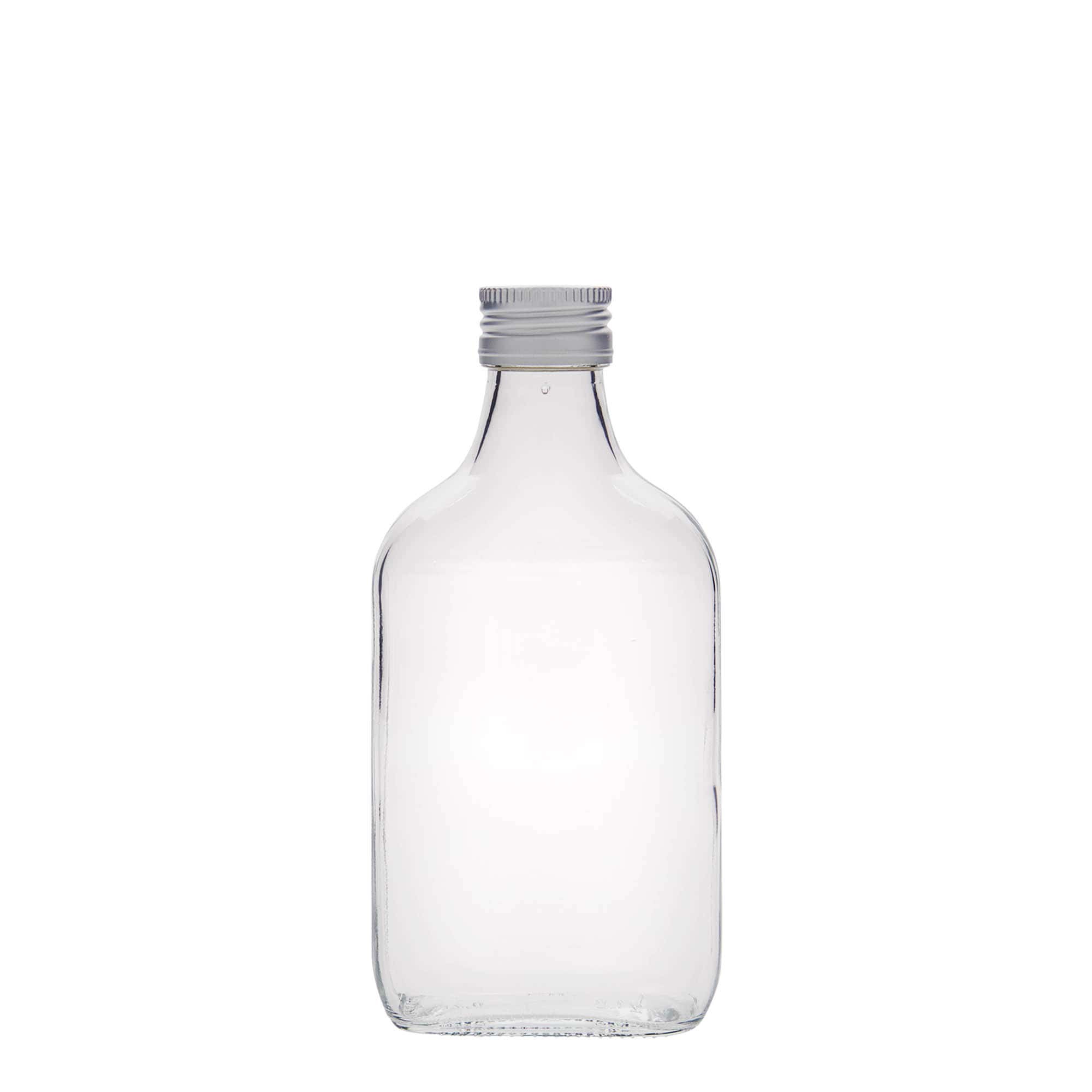Flacon de poche 200 ml, rectangulaire, verre, ouverture : PP 28