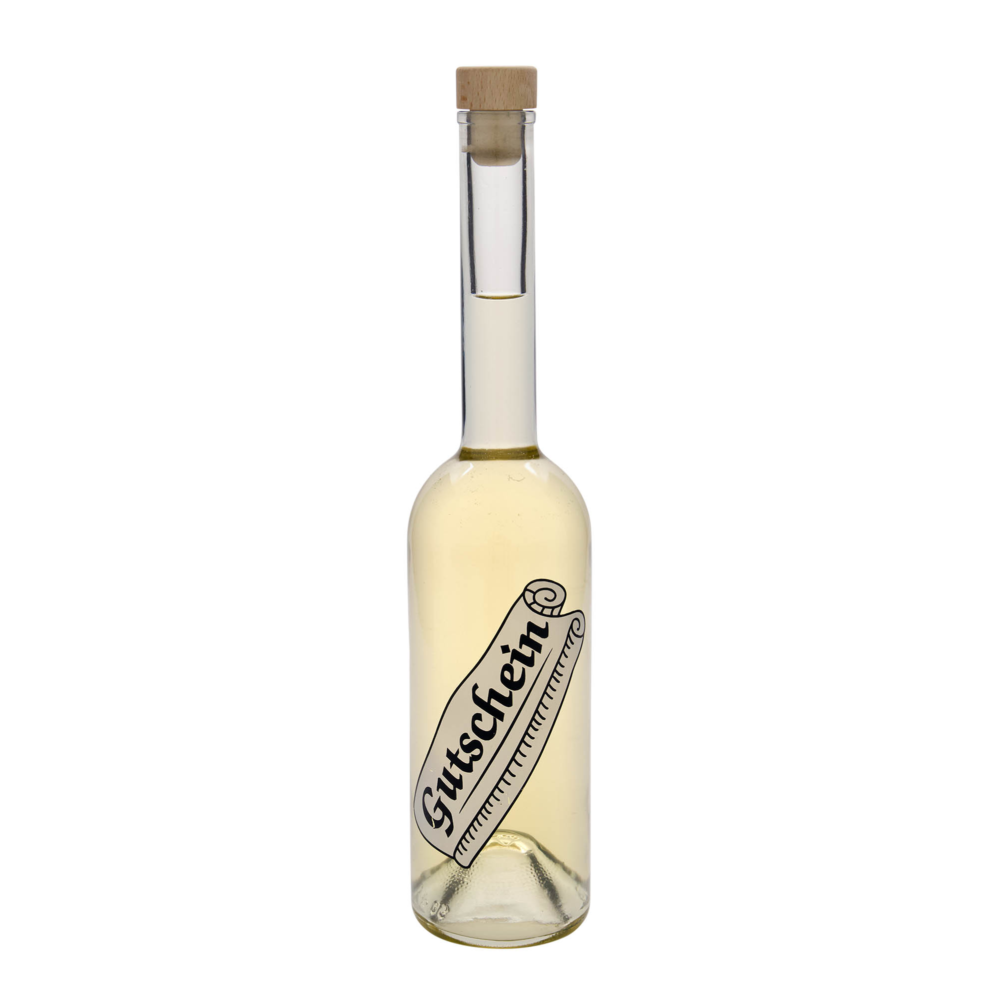 Bouteille en verre 500 ml 'Opera', motif : bon cadeau, ouverture : bouchon en liège Bouteille en verre 500 ml 'Opera', motif : bon cadeau, ouverture : bouchon en liège