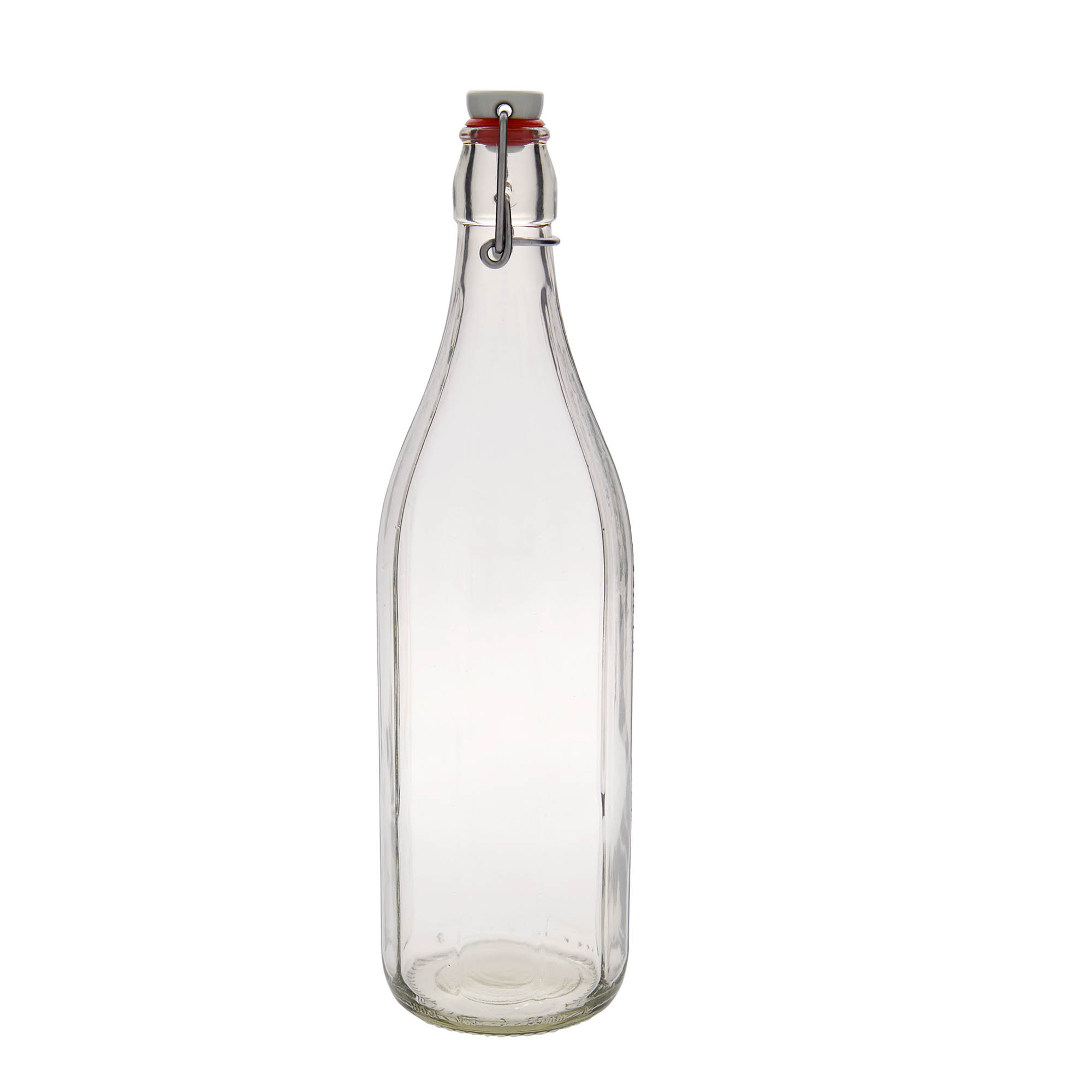 Bouteille en verre 1.000 ml « Bravo », à dix pans, ouverture : fermeture à bascule