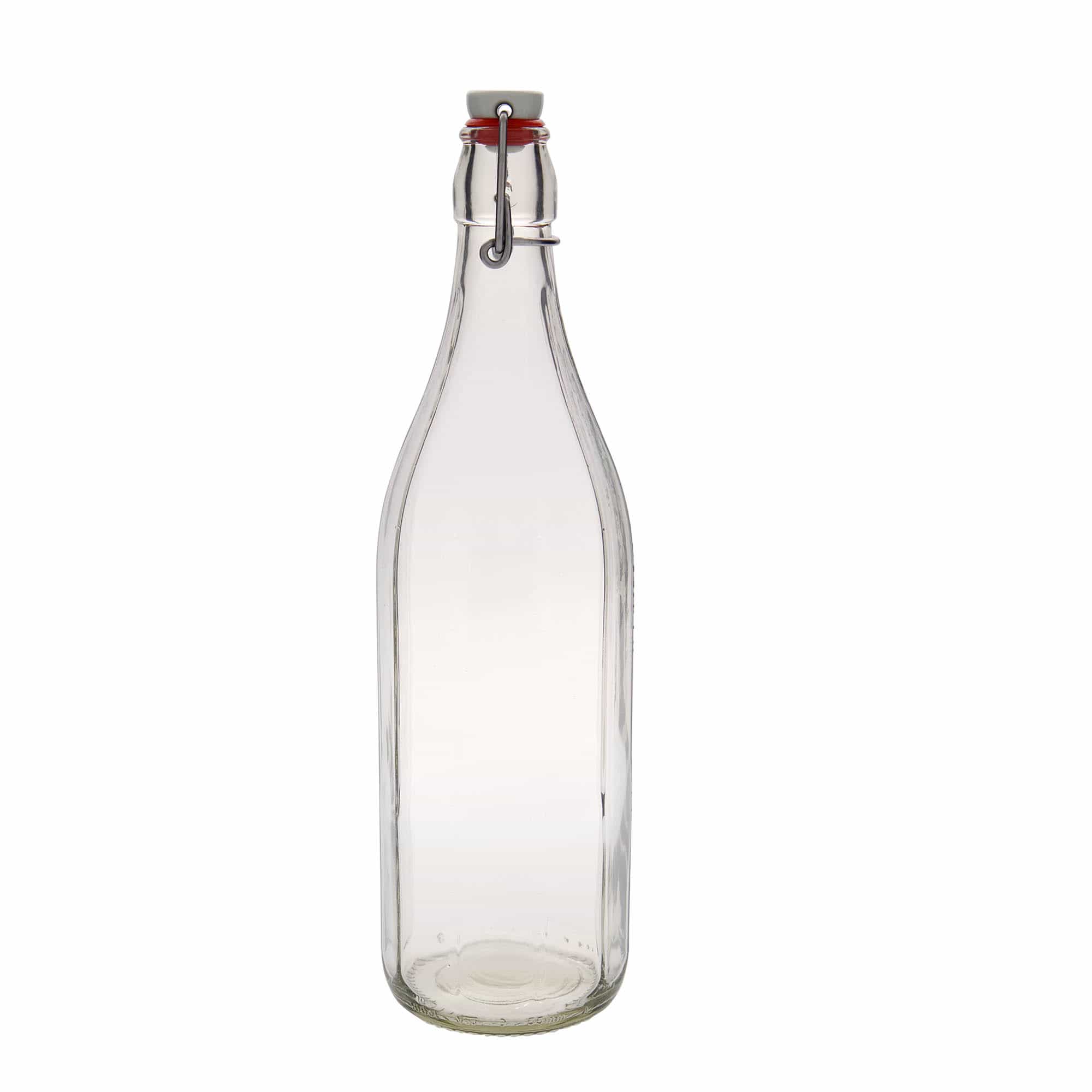Bouteille en verre 1.000 ml « Bravo », à dix pans, ouverture : fermeture à bascule