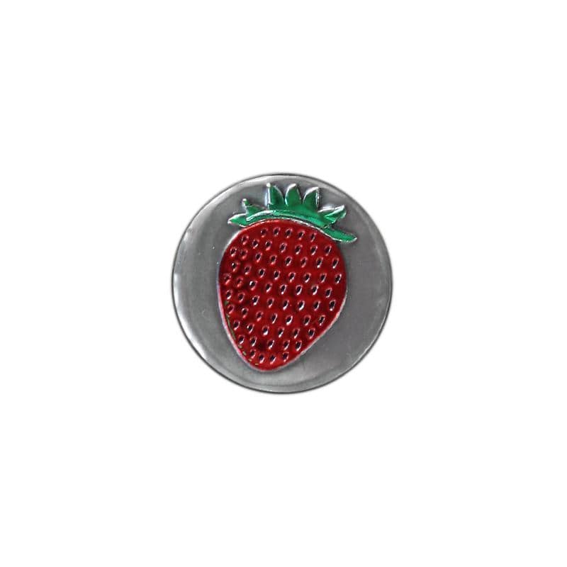 Étiquette en étain « Fraise », ronde, métal, argentée