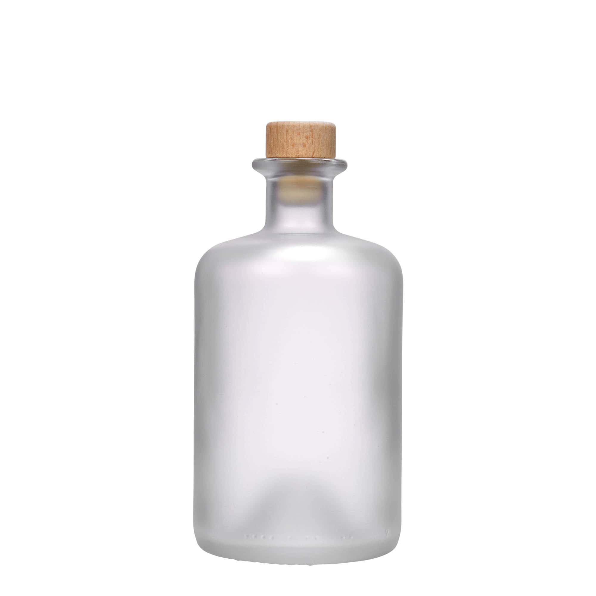 Bouteille en verre 500 ml apothicaire, givrée, ouverture : bouchon en liège