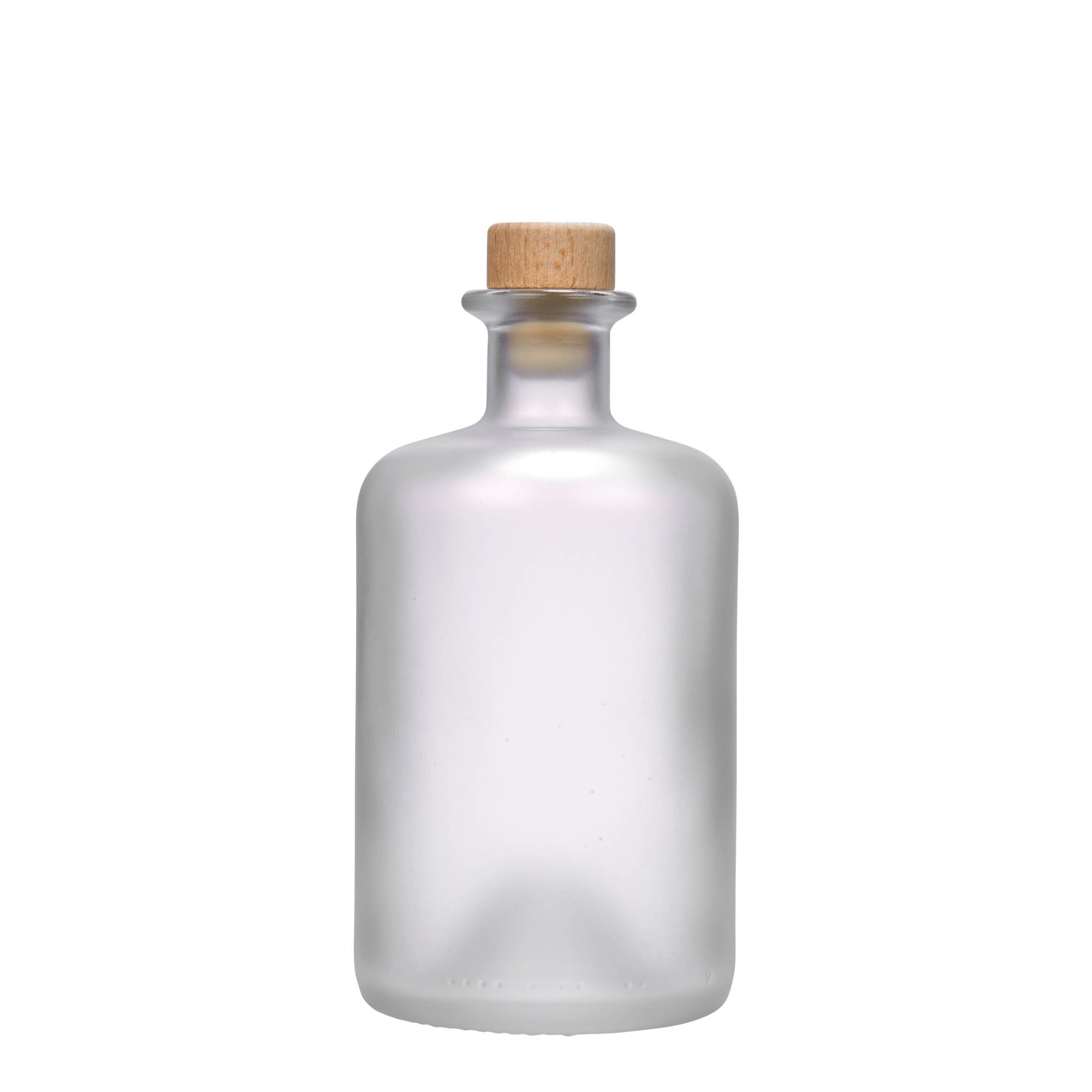 Bouteille en verre 500 ml apothicaire, givrée, ouverture : bouchon en liège