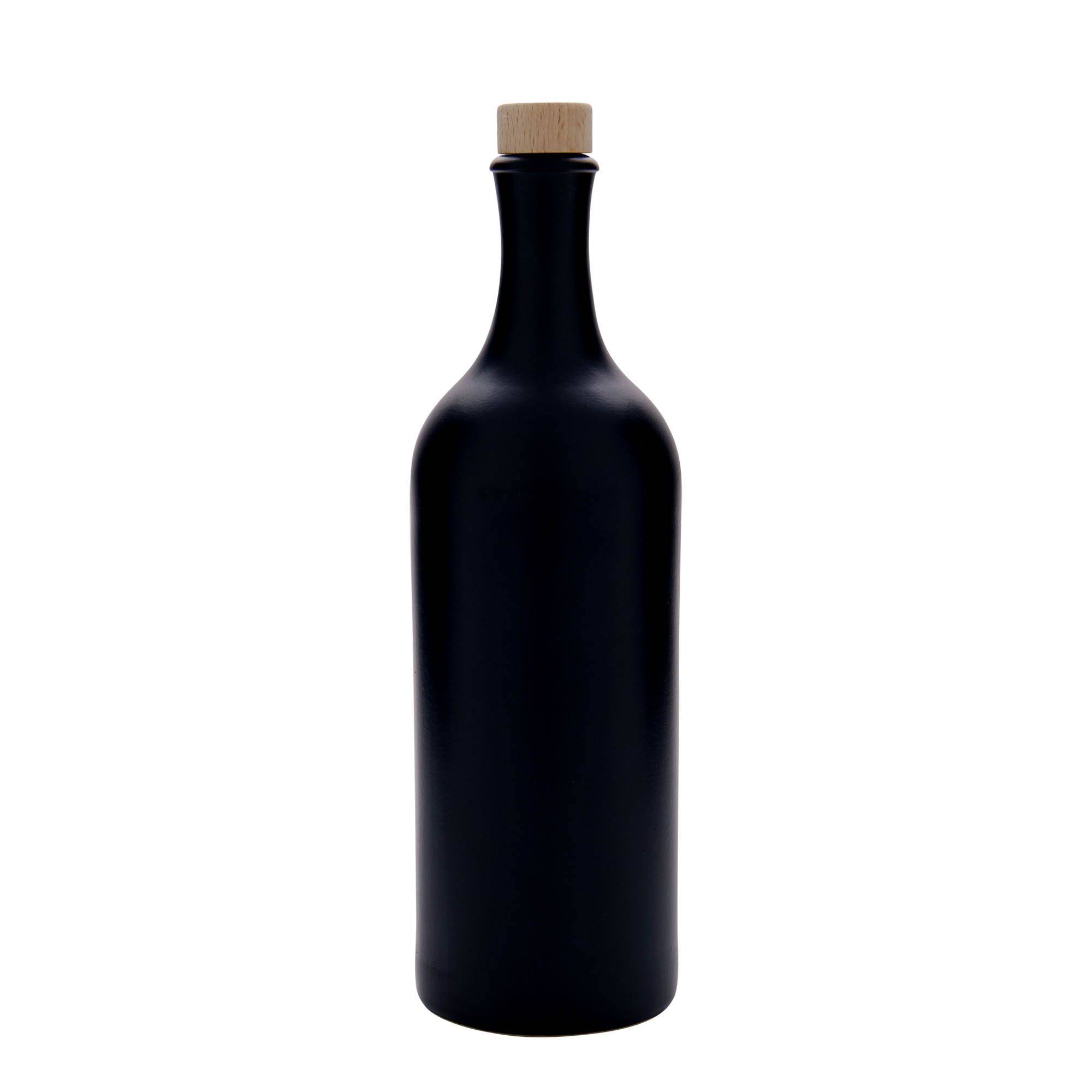 Cruche en grès à long col de 750 ml, noir, ouverture : bouchon en liège