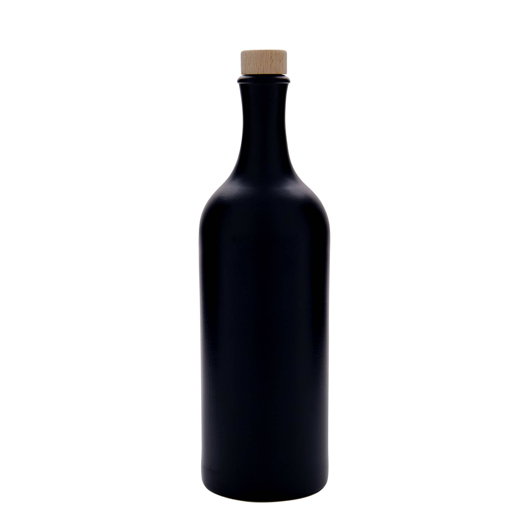Cruche en grès à long col de 750 ml, noir, ouverture : bouchon en liège