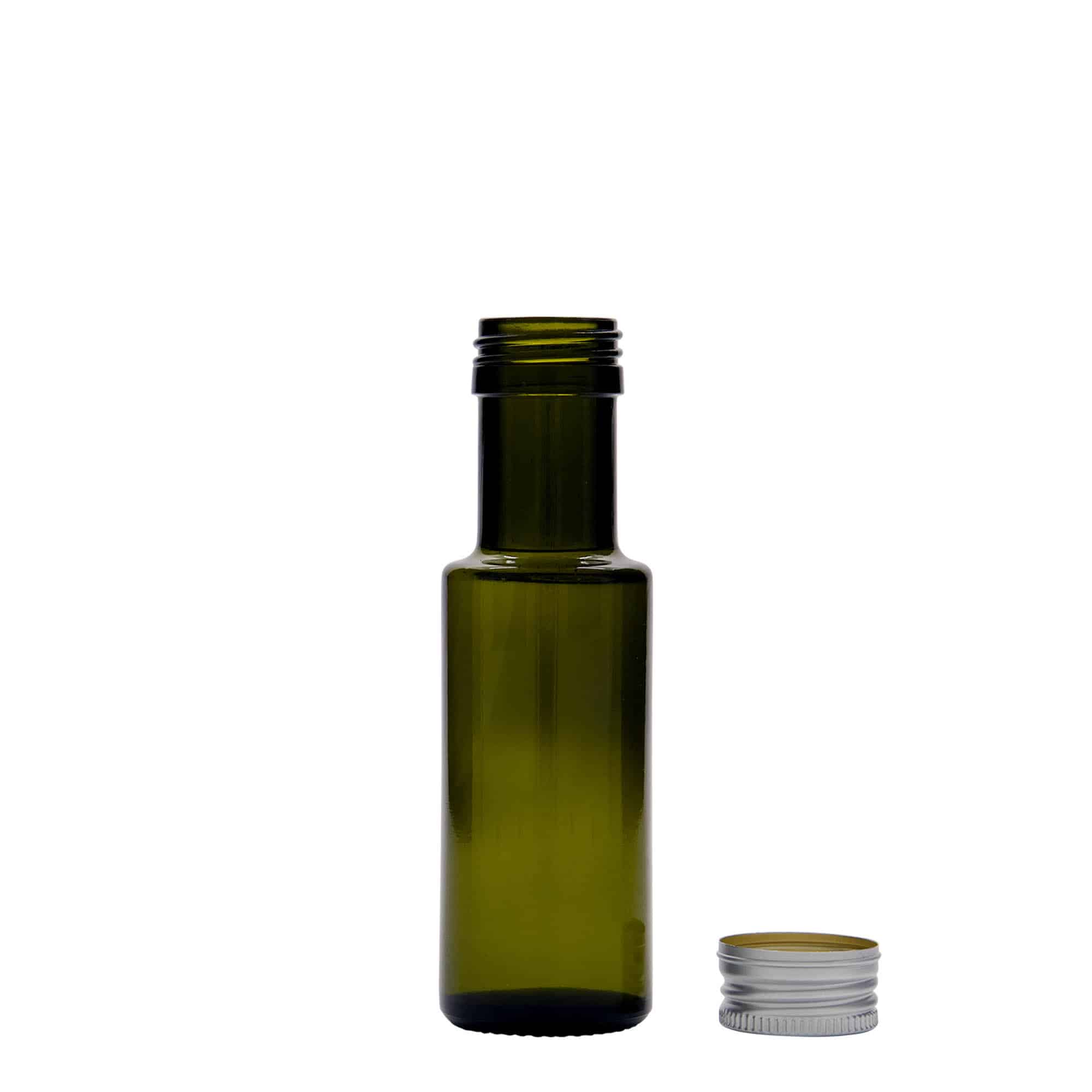 Bouteille en verre 100 ml 'Dorica', vert antique, col : PP 31,5