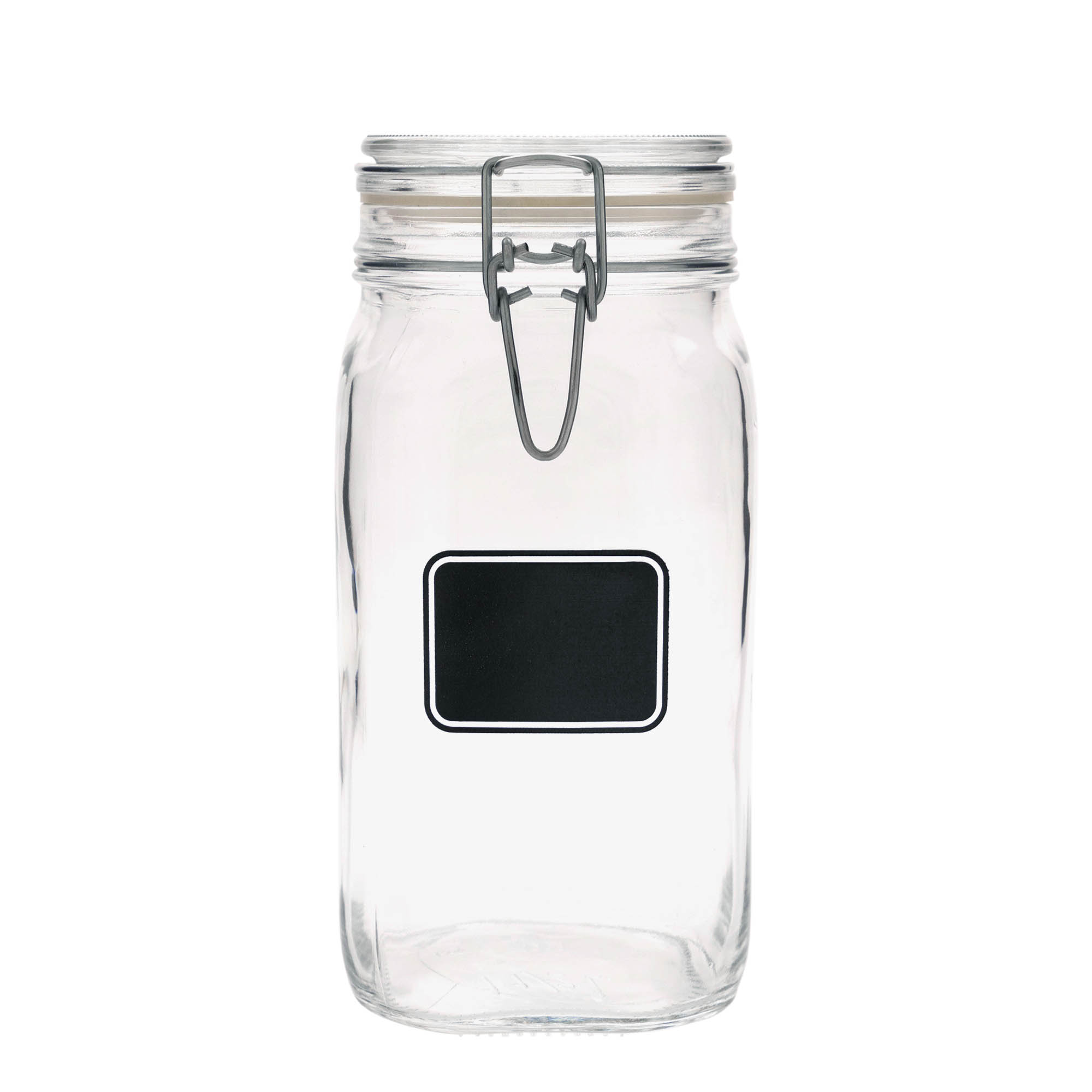 Bocal à fermeture à levier 'Fido' 1 500 ml, motif : zone pour étiquette, carré, ouverture : fermeture à levier