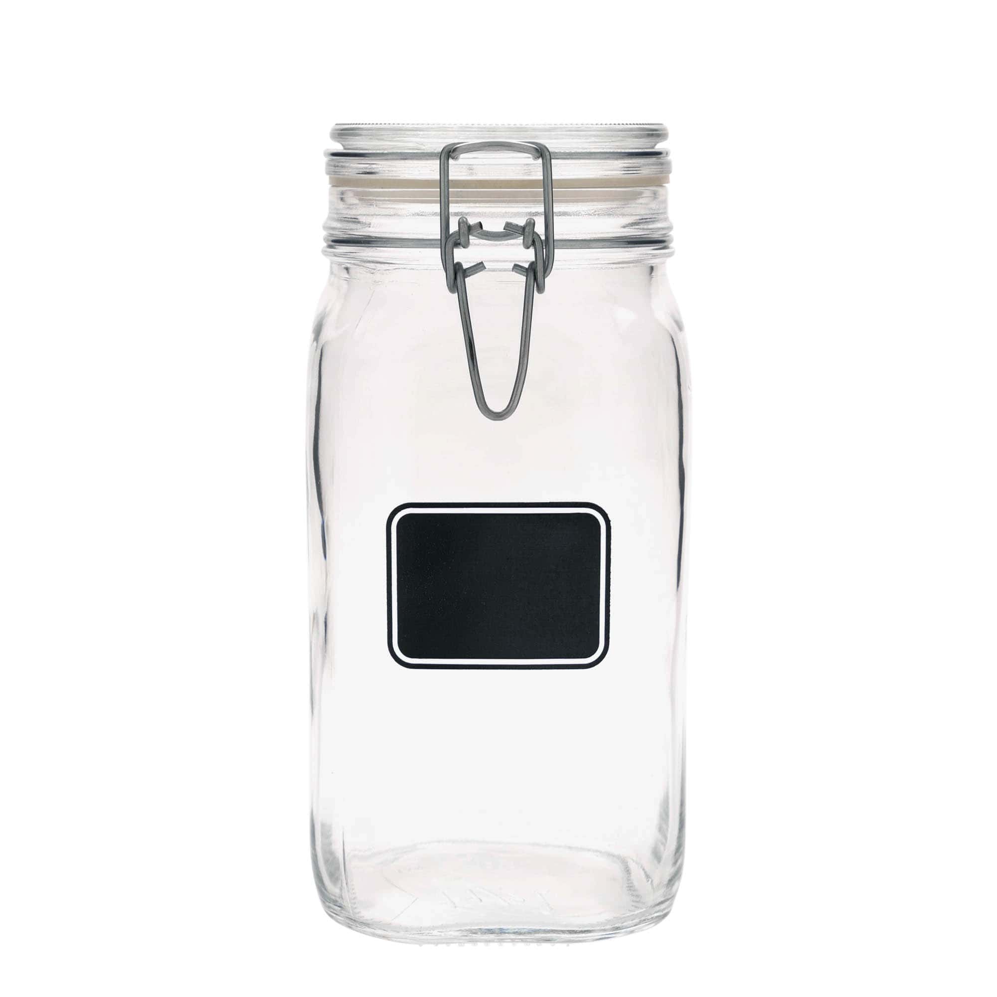 Bocal à fermeture à levier « Fido » 1 500 ml, motif : zone pour étiquette, carré, ouverture : fermeture à levier