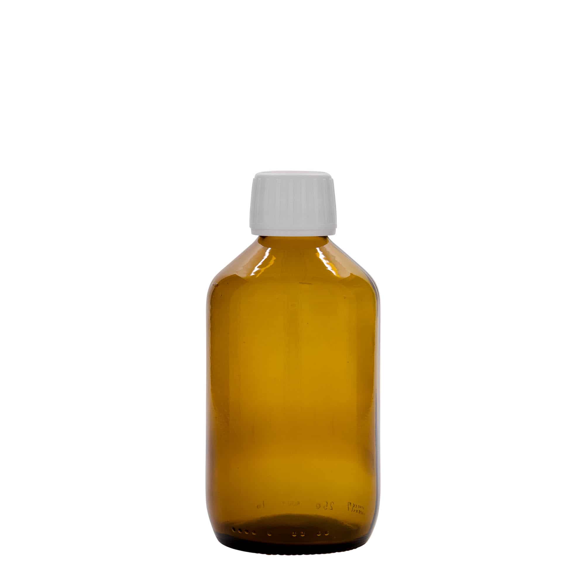 Flacon pharmaceutique 250 ml, brun, verre, col : PP 28
