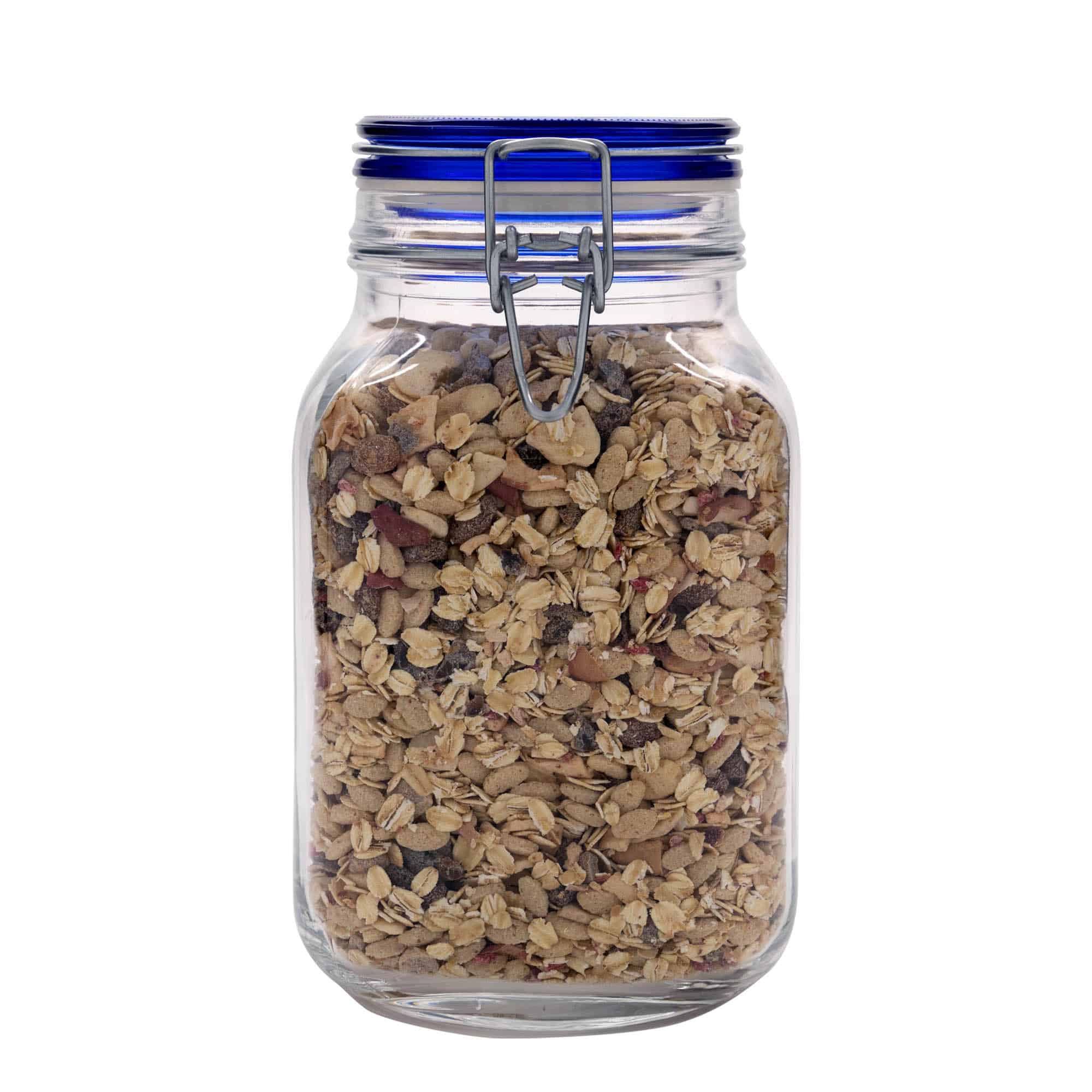 2 000 ml bocal à fermeture à levier 'Fido' bouchon bleu, carré, ouverture : fermeture à levier