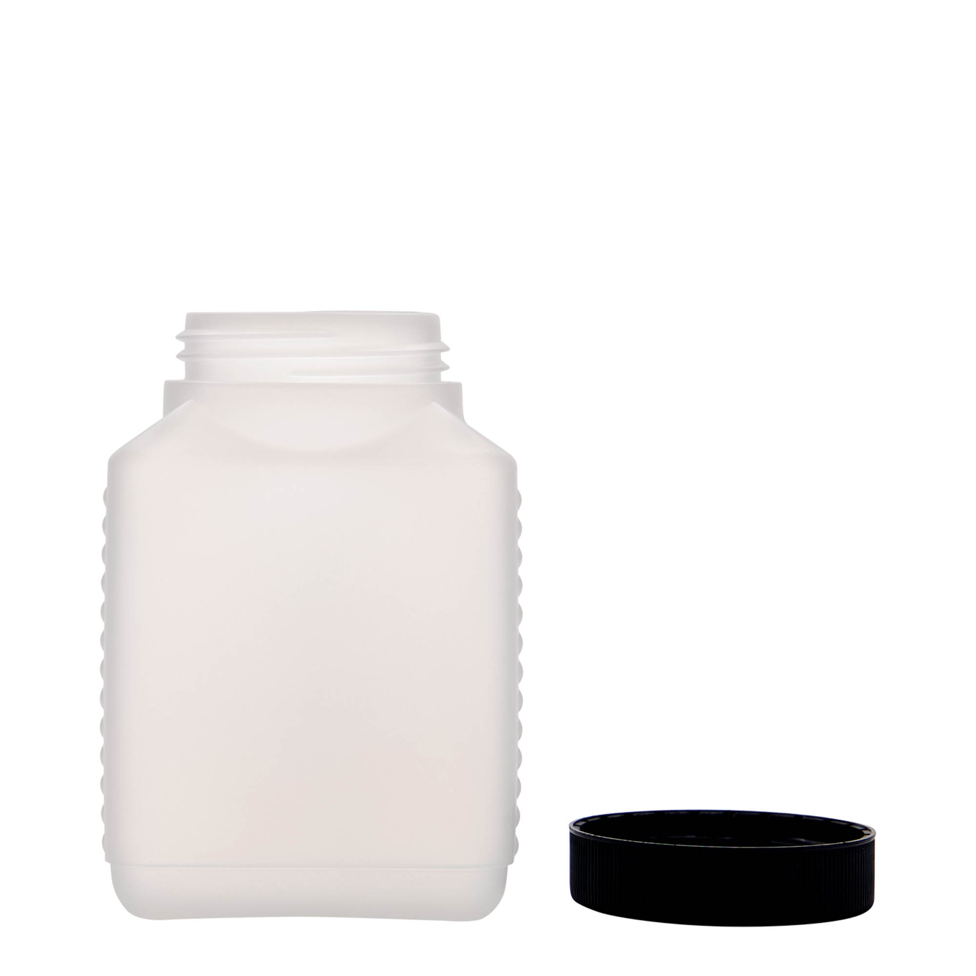 Bouteille à col large 500 ml, rectangulaire, plastique HDPE, naturel, ouverture : DIN 60 EPE