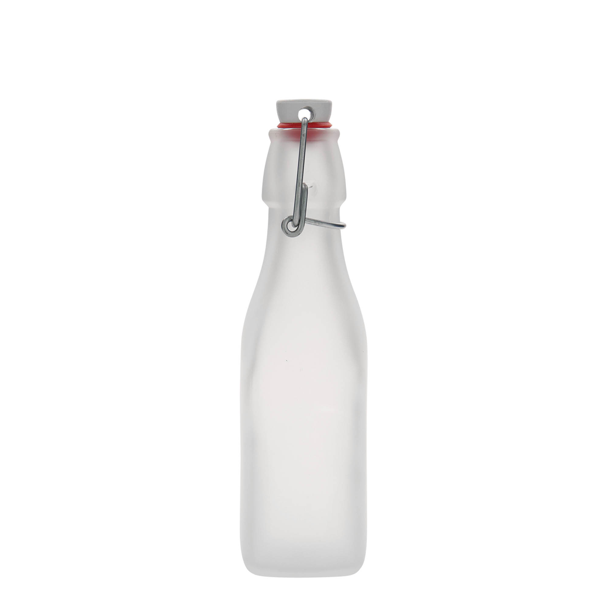 Bouteille en verre 250 ml « Swing, carrée, blanche, ouverture : fermeture à levier »