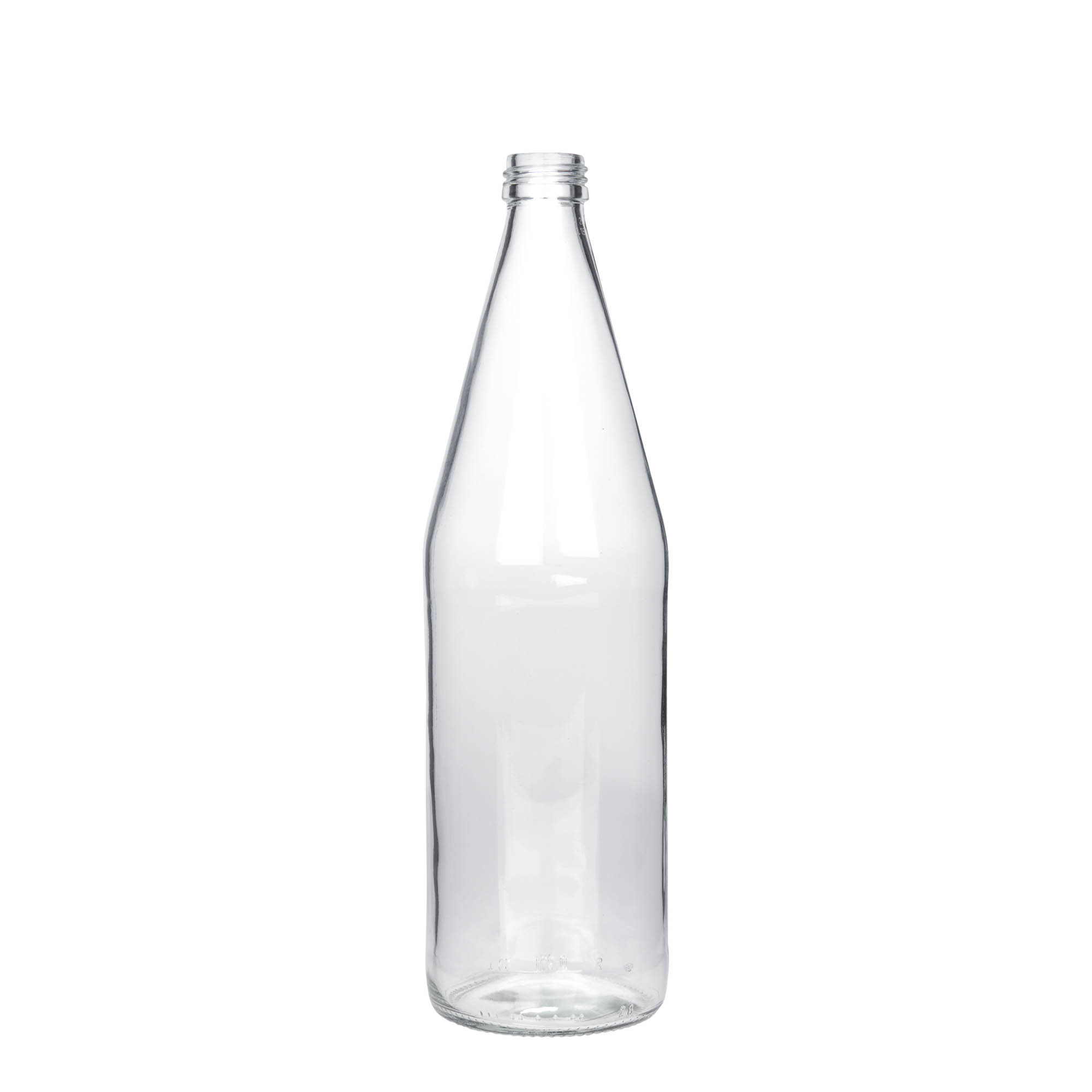 Flacon universel 750 ml en forme de carotte, verre, ouverture : PP 28 Flacon universel 750 ml en forme de carotte, verre, ouverture : PP 28