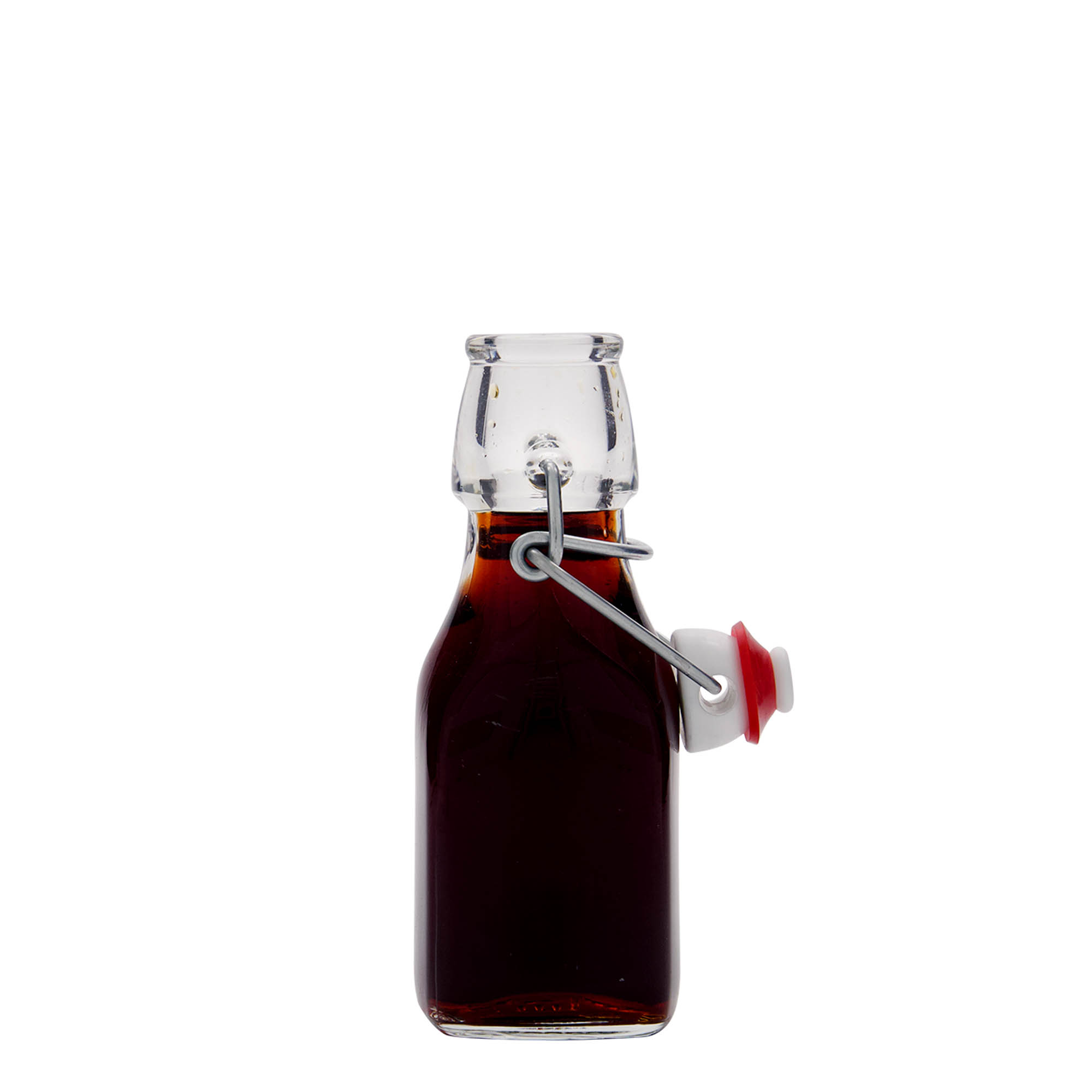 Flacon en verre 125 ml « Swing », carré, ouverture : bouchon à bascule Flacon en verre 125 ml « Swing », carré, ouverture : bouchon à bascule